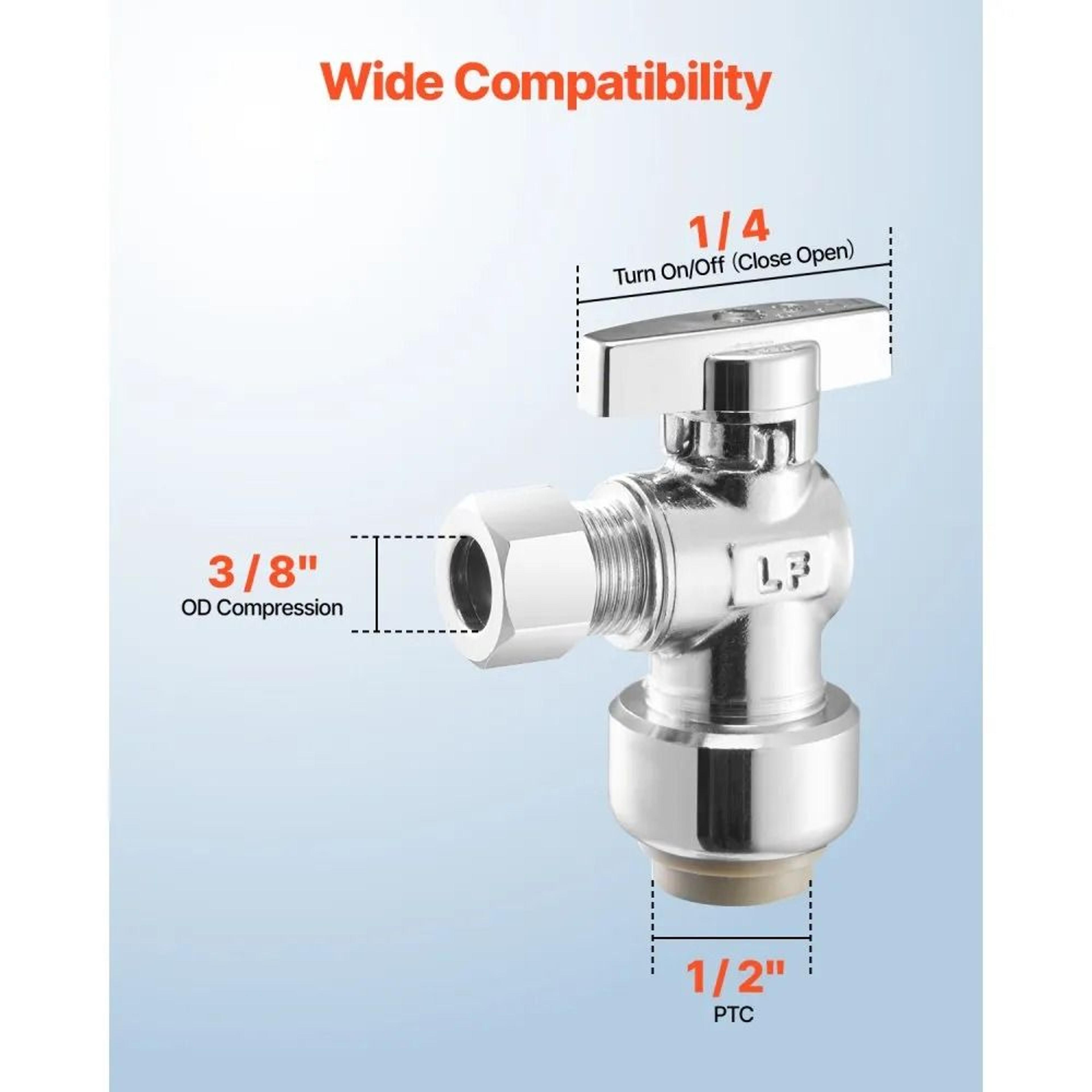10 Pack Push To Connect Angle Stop Valve 12 PTC X 38 Compression Water Shut Off Valve 5