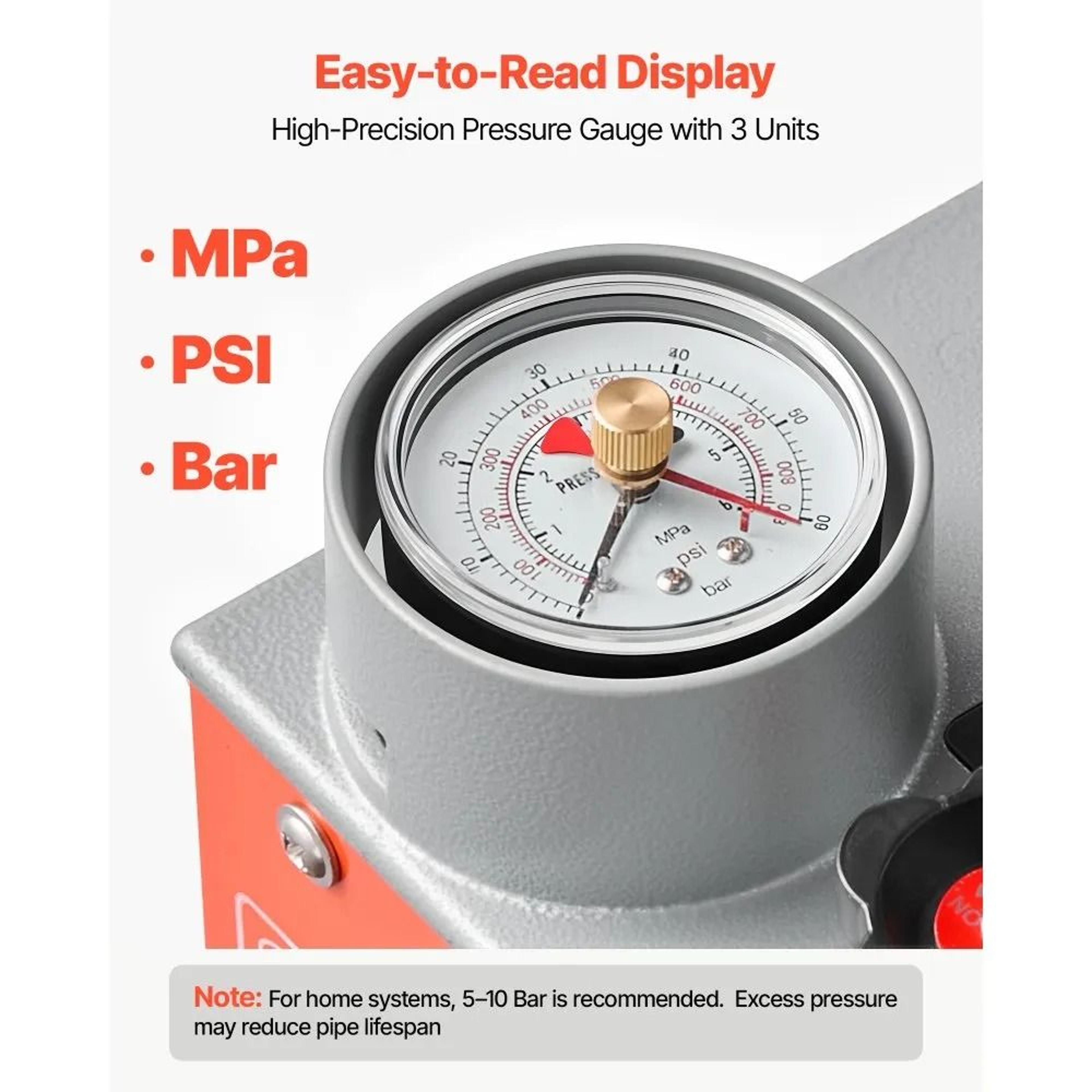 Hydrostatic Test Pump 3 Gallon Manual Water Pressure Tester With Dual Valve Gauge 50 Bar 2