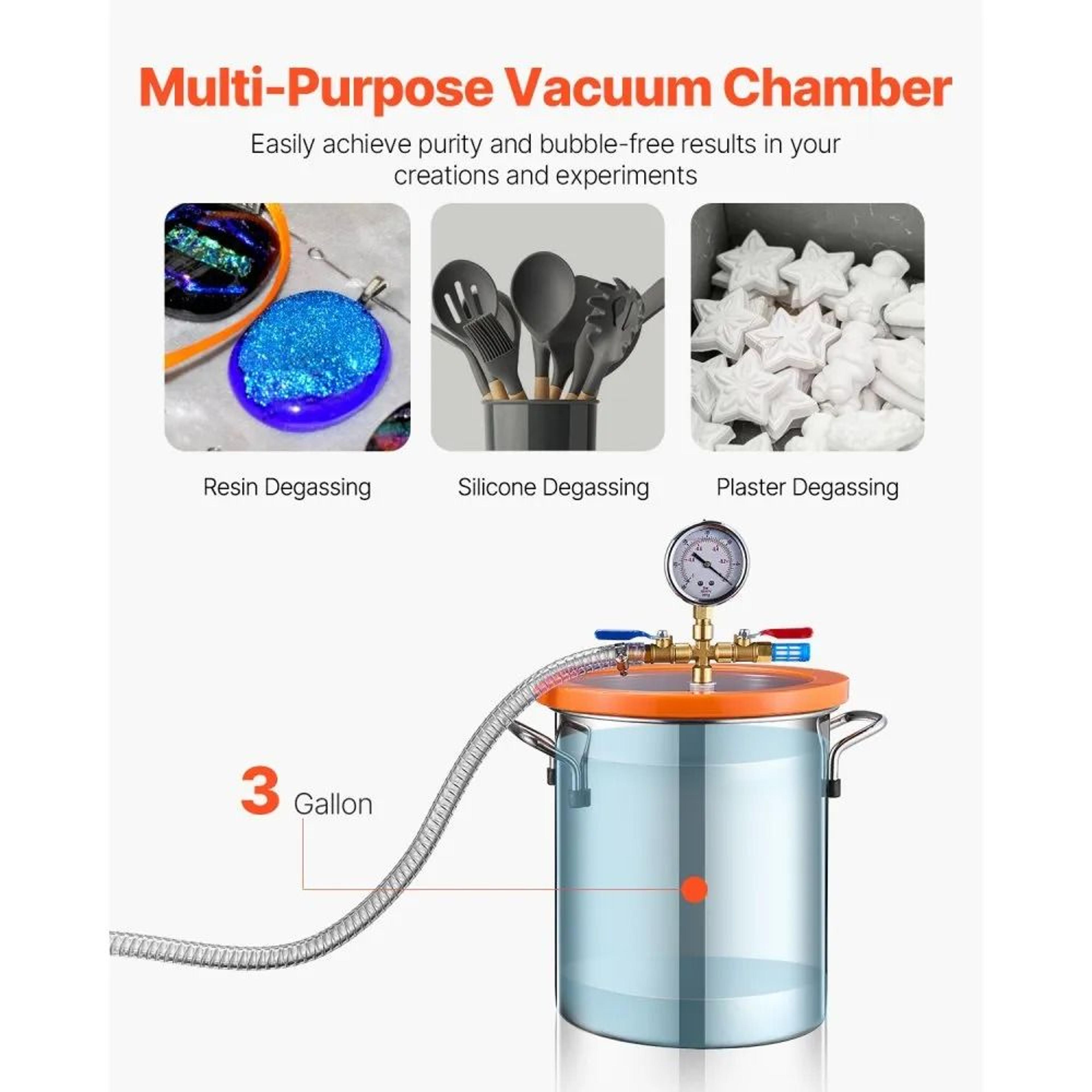 3 Gallon Vacuum Chamber Kit With 35 CFM Pump For Resin Degassing And Silicone Bubble Removal 3