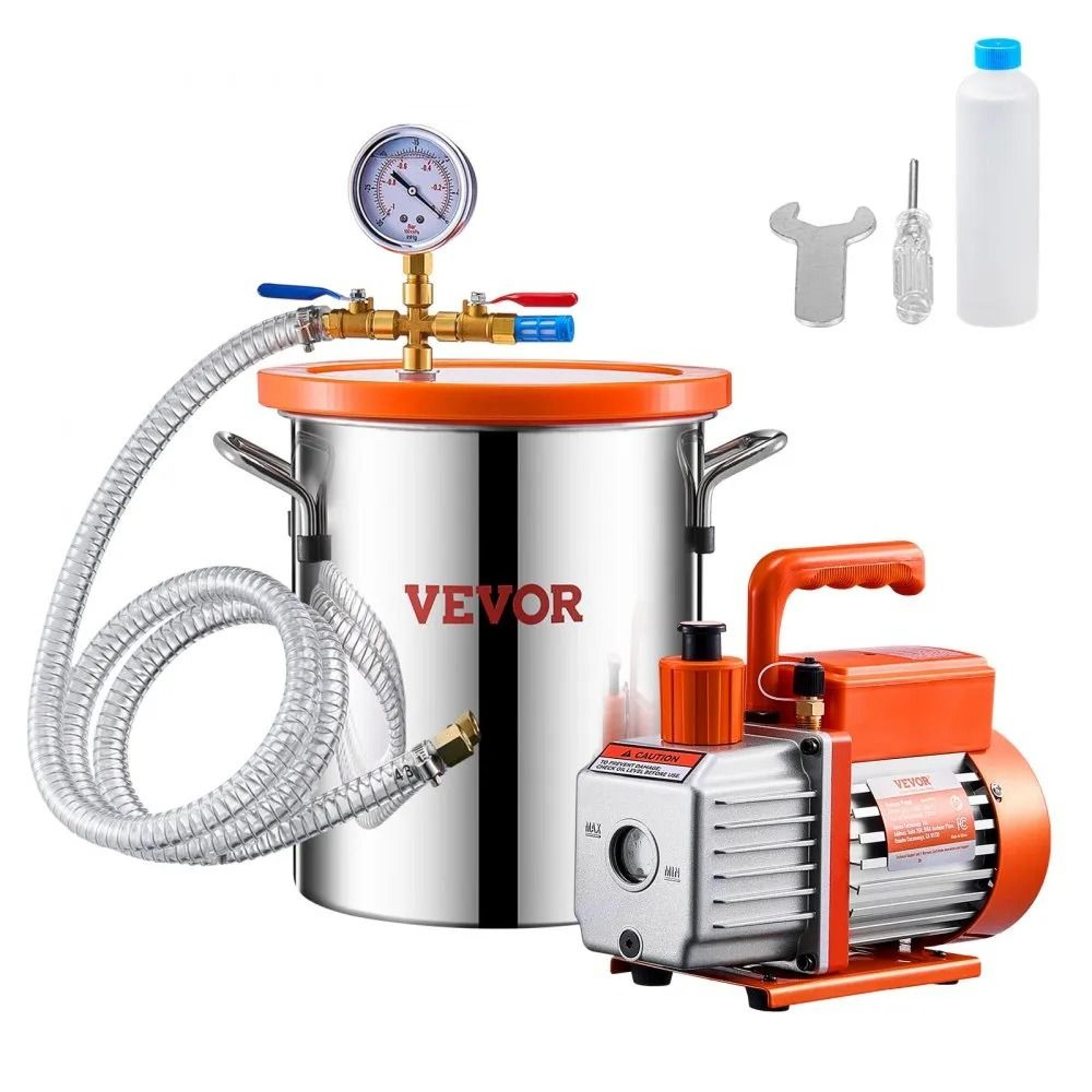 3 gallon vacuum chamber kit with 3.5 cfm pump for resin degassing and silicone bubble removal