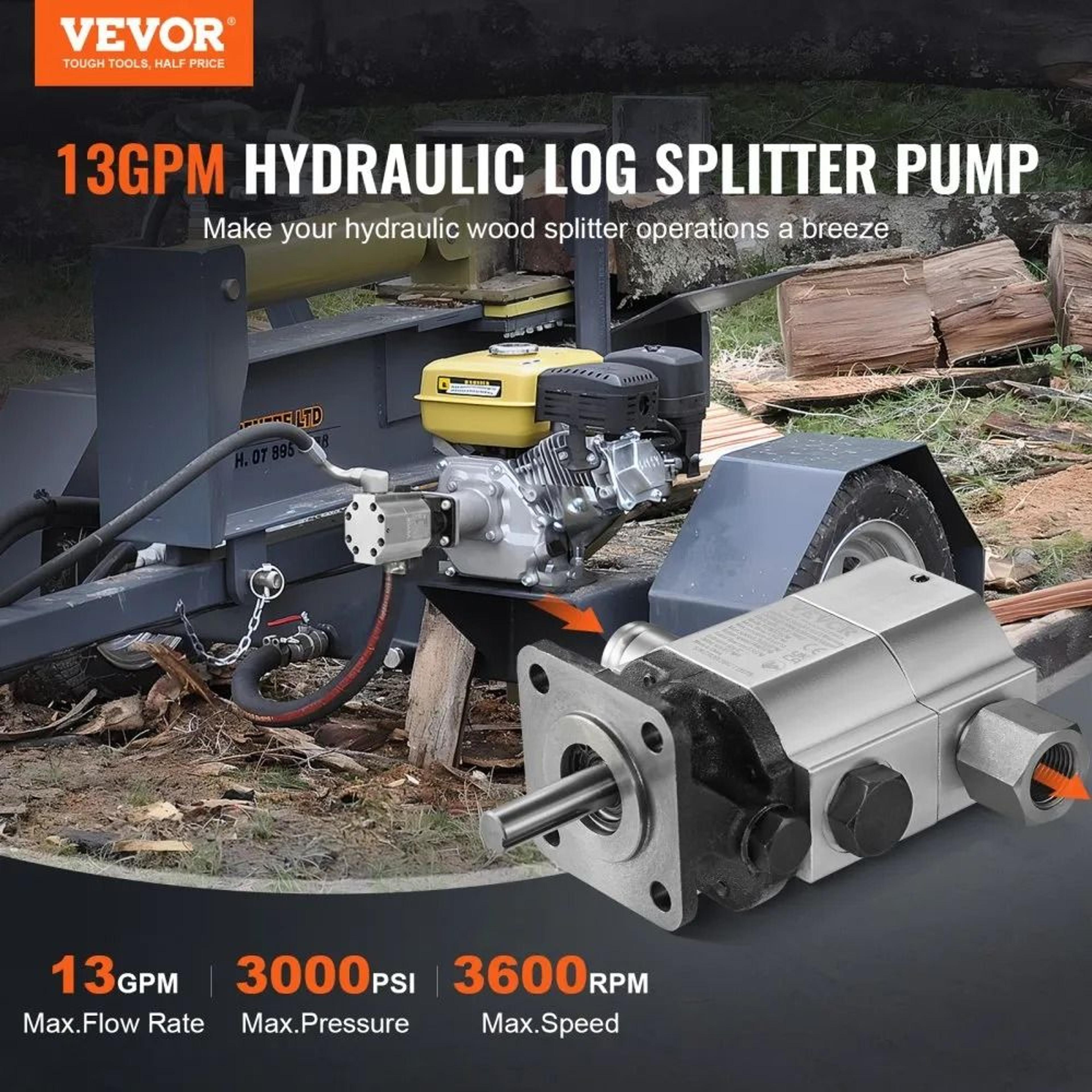 13GPM Hydraulic Log Splitter Pump 2 Stage 3000 PSI Gear Pump 1
