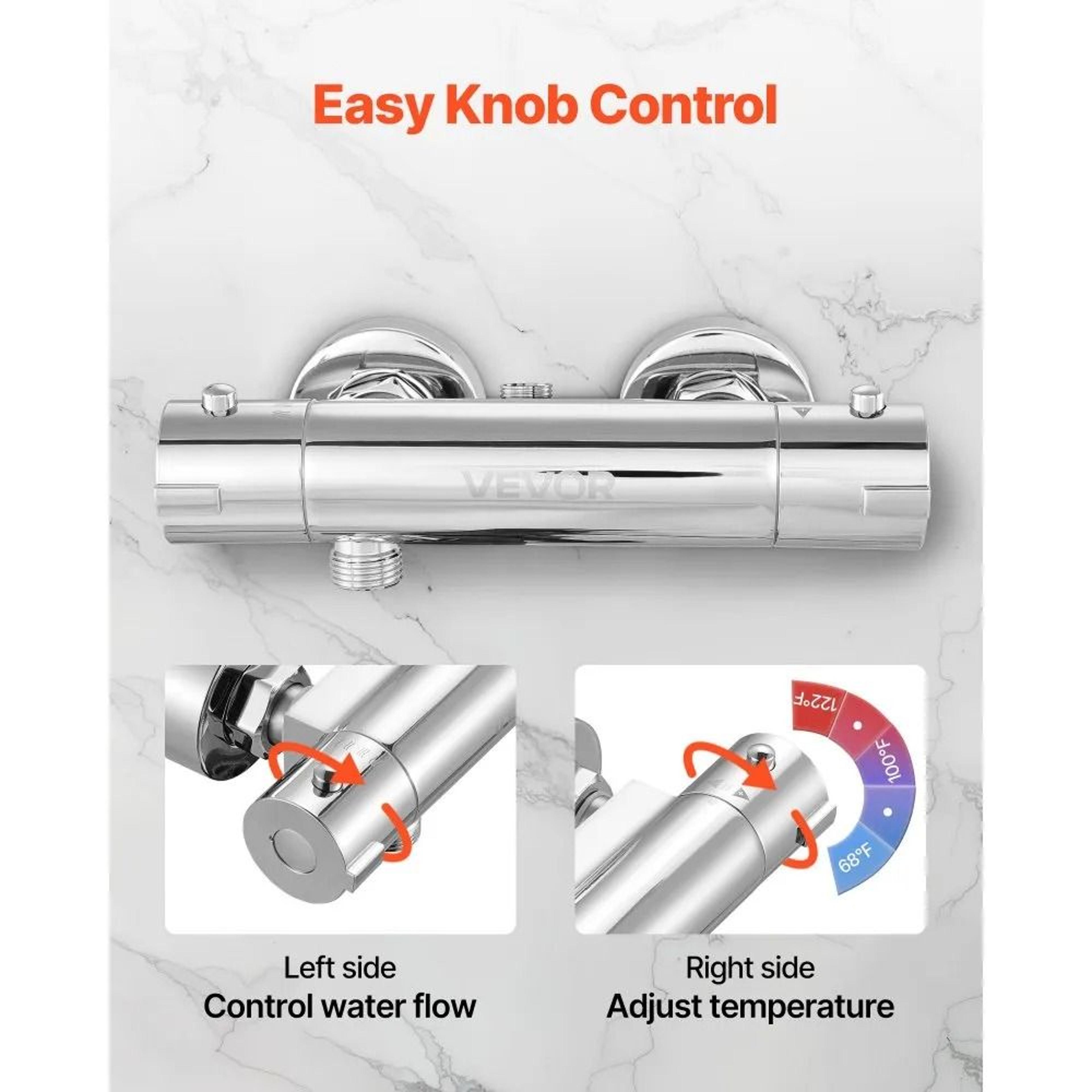 Thermostatic Shower Faucet Valve With Secure Lock And Leak Proof Chrome Finish 1