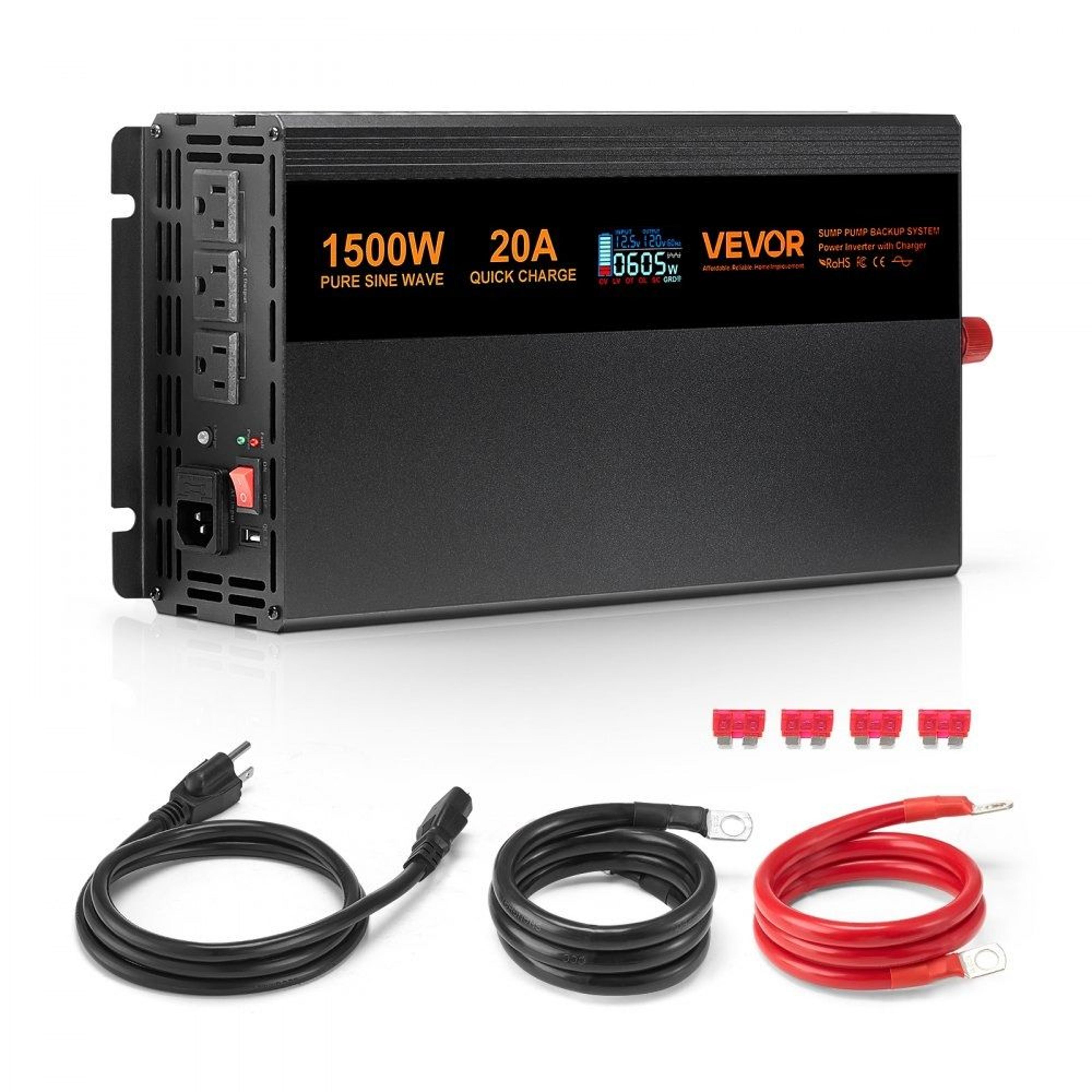 sump pump battery backup system with pure sine wave inverter and lcd display