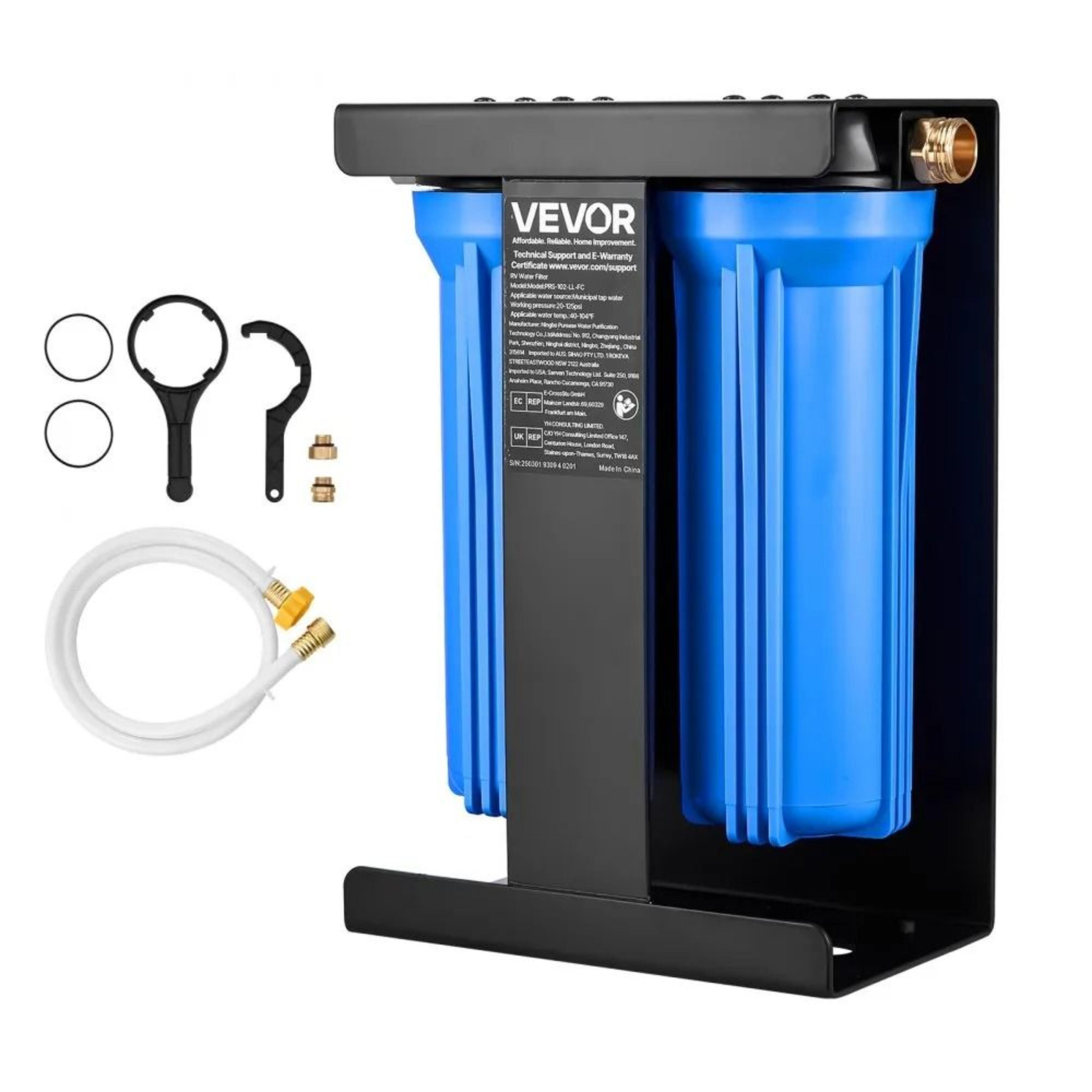 rv water filtration system dual cartridge filter with bracket for campers boats and vans