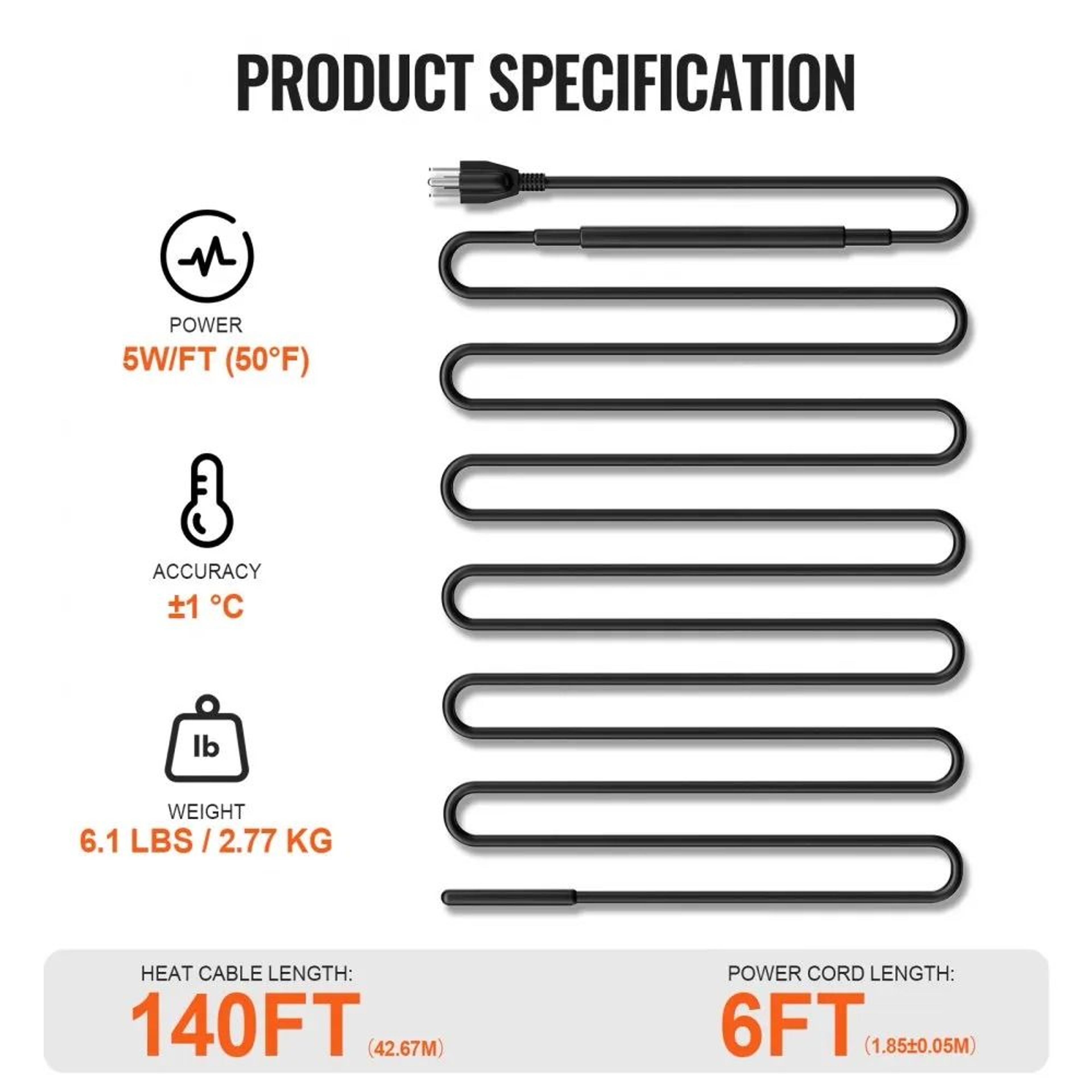 Self Regulating Pipe Heating Cable 140FT Roof Heat Tape For Pipe Freeze Protection 2