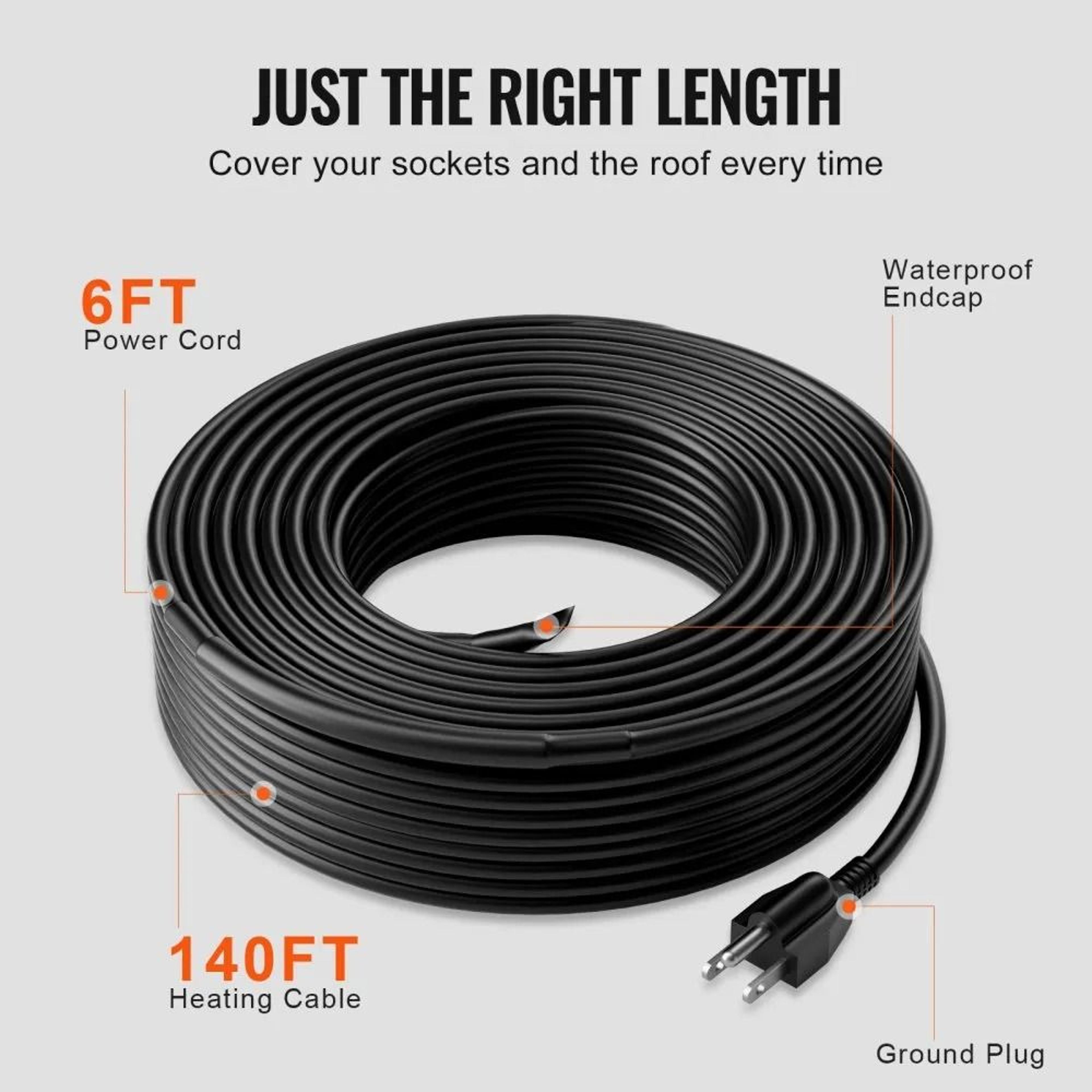 Self Regulating Pipe Heating Cable 140FT Roof Heat Tape For Pipe Freeze Protection 4