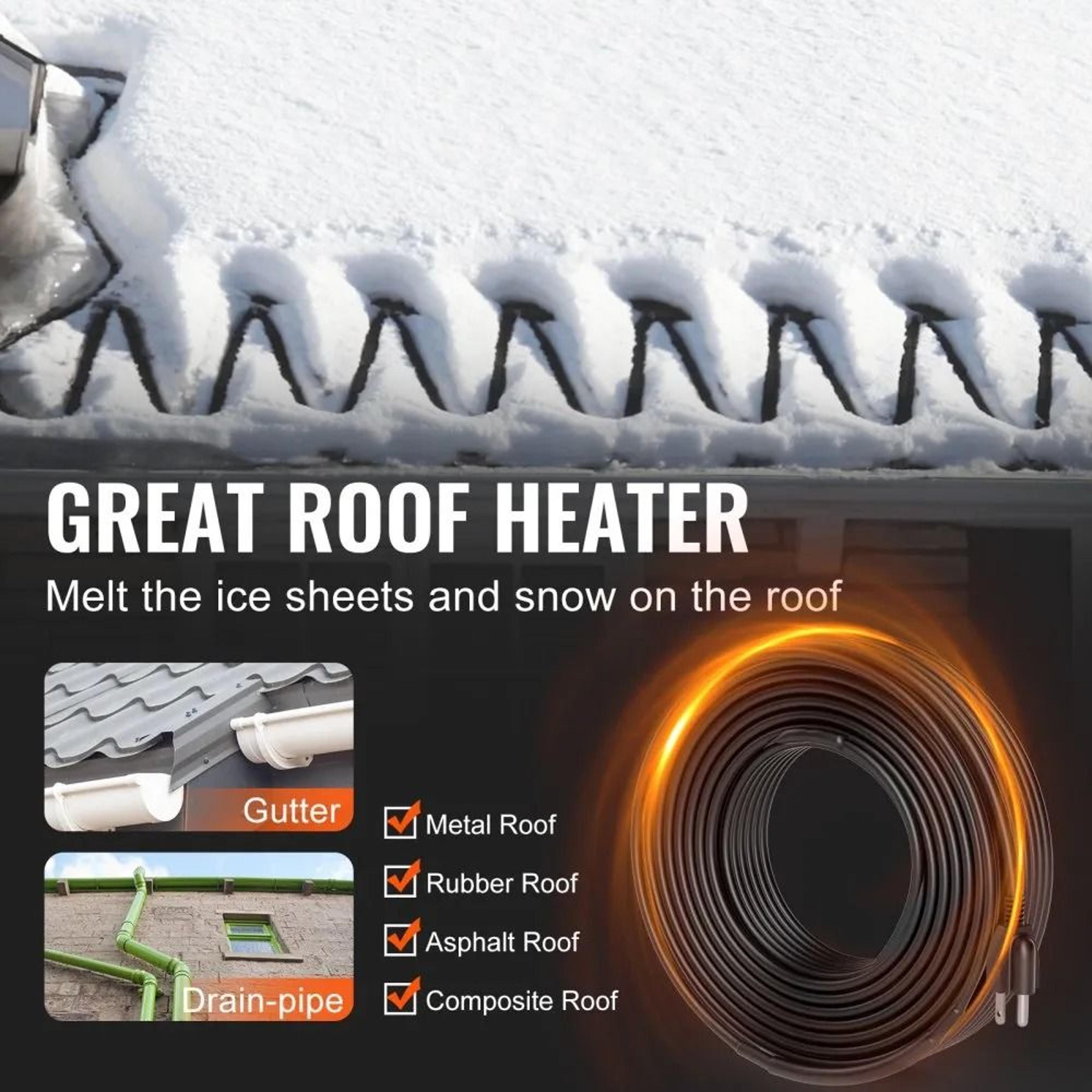 Self Regulating Pipe Heating Cable 140FT Roof Heat Tape For Pipe Freeze Protection 5