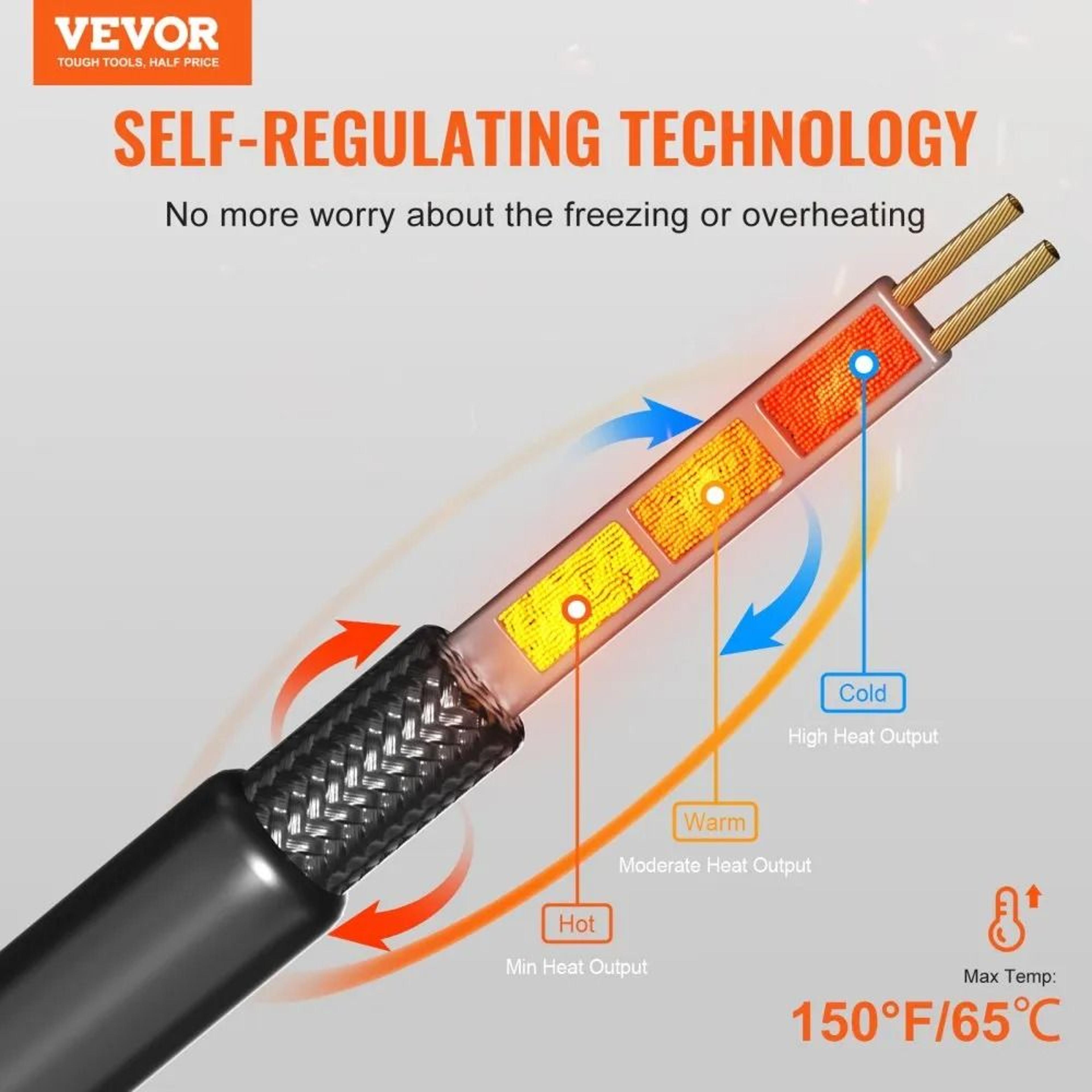 Self Regulating Pipe Heating Cable 140FT Roof Heat Tape For Pipe Freeze Protection 1