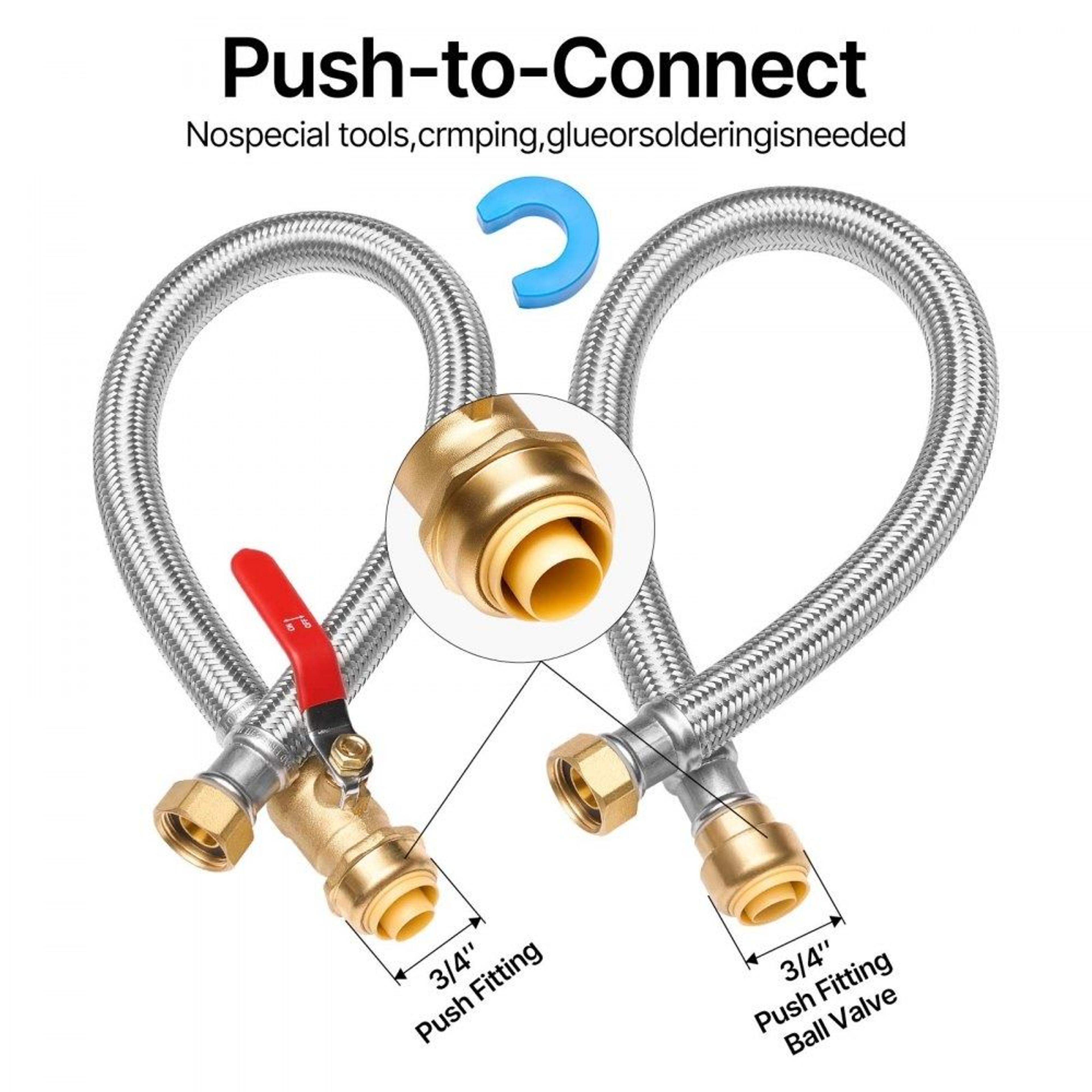 water heater connector kit with push fit valve stainless steel braided supply line