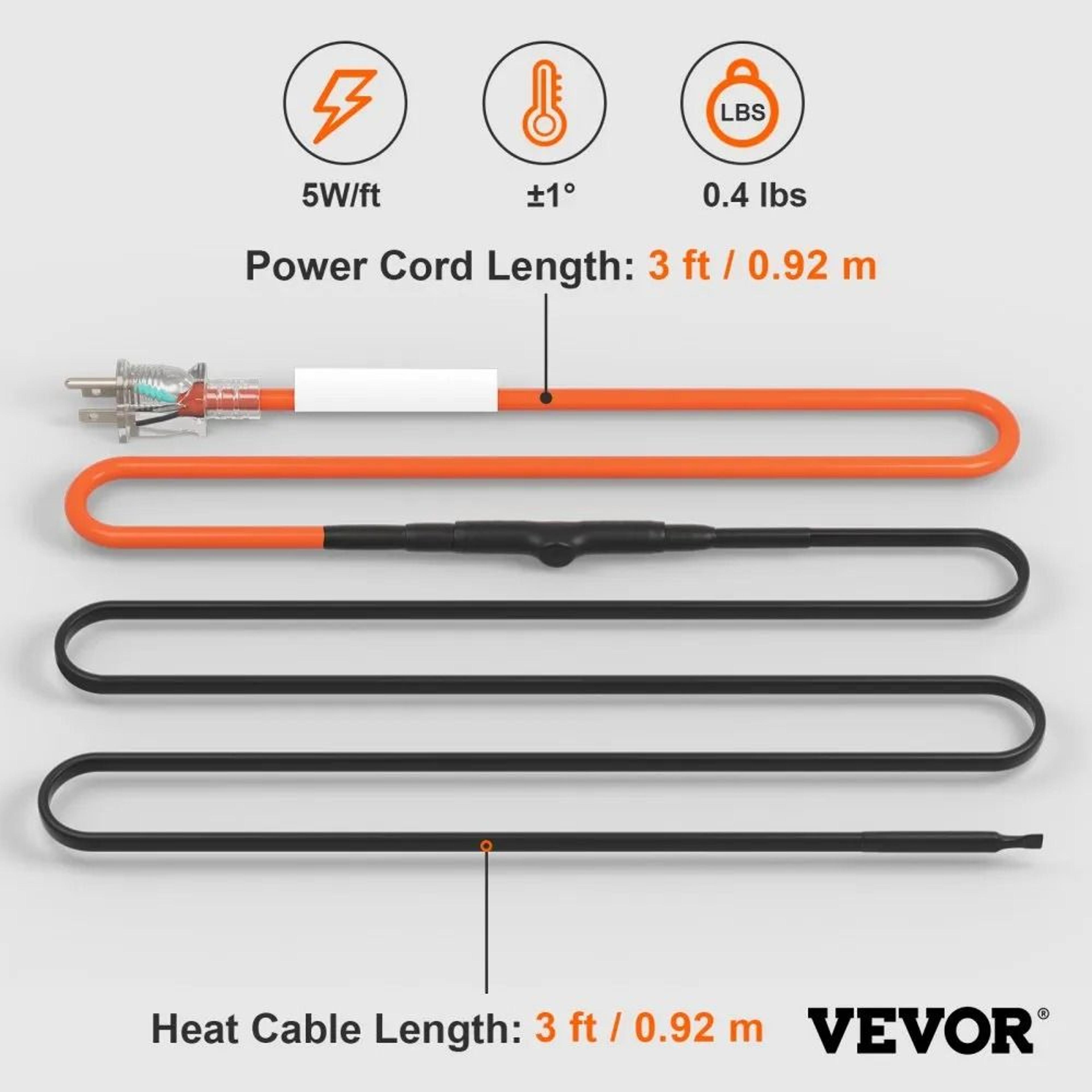 Self Regulating Pipe Heating Cable 3FT With Thermostat Freeze Protection 2