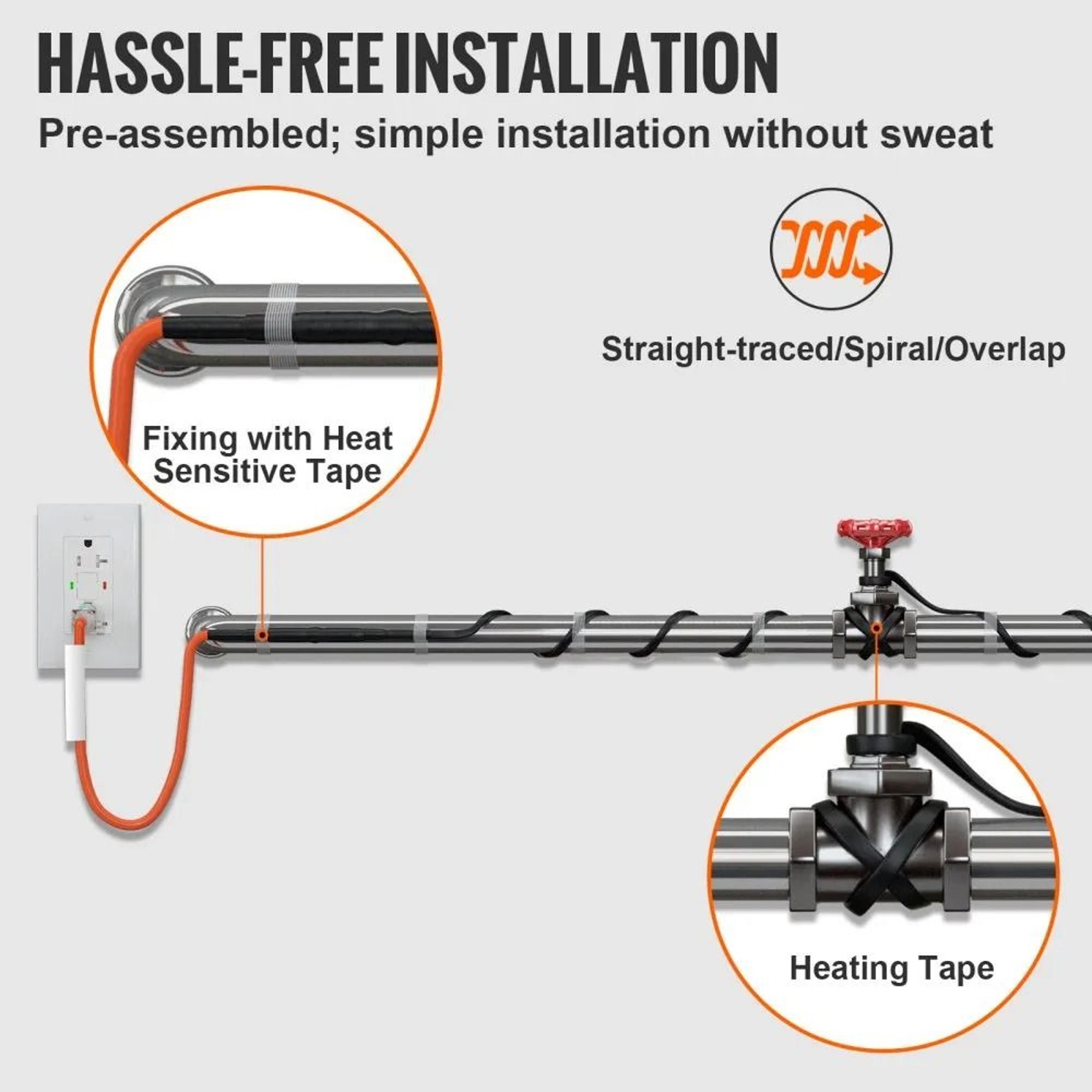 Self Regulating Pipe Heating Cable 3FT With Thermostat Freeze Protection 3