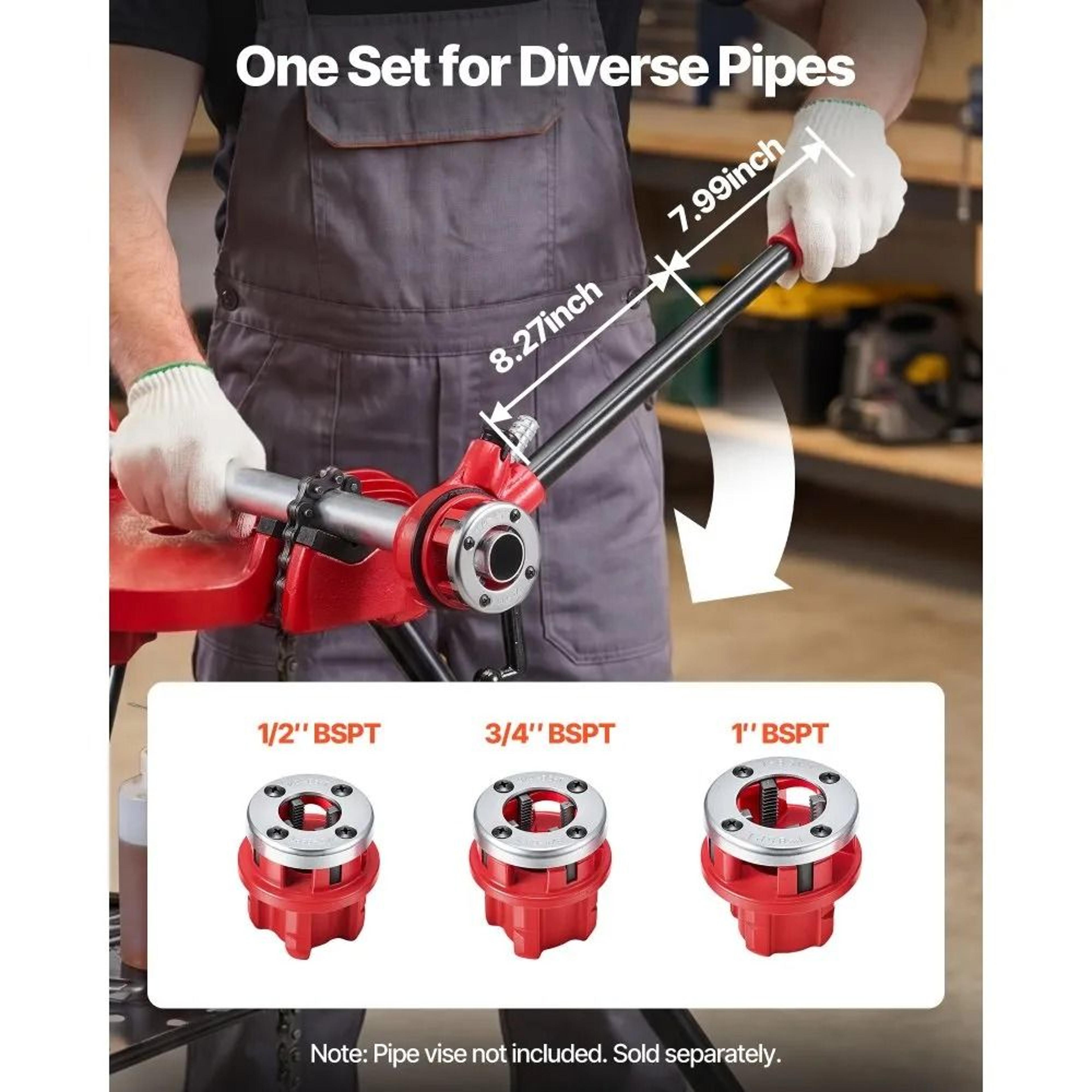 Ratchet Pipe Threader Kit With 3 Dies Portable Plumbing Threading Tool Set 1