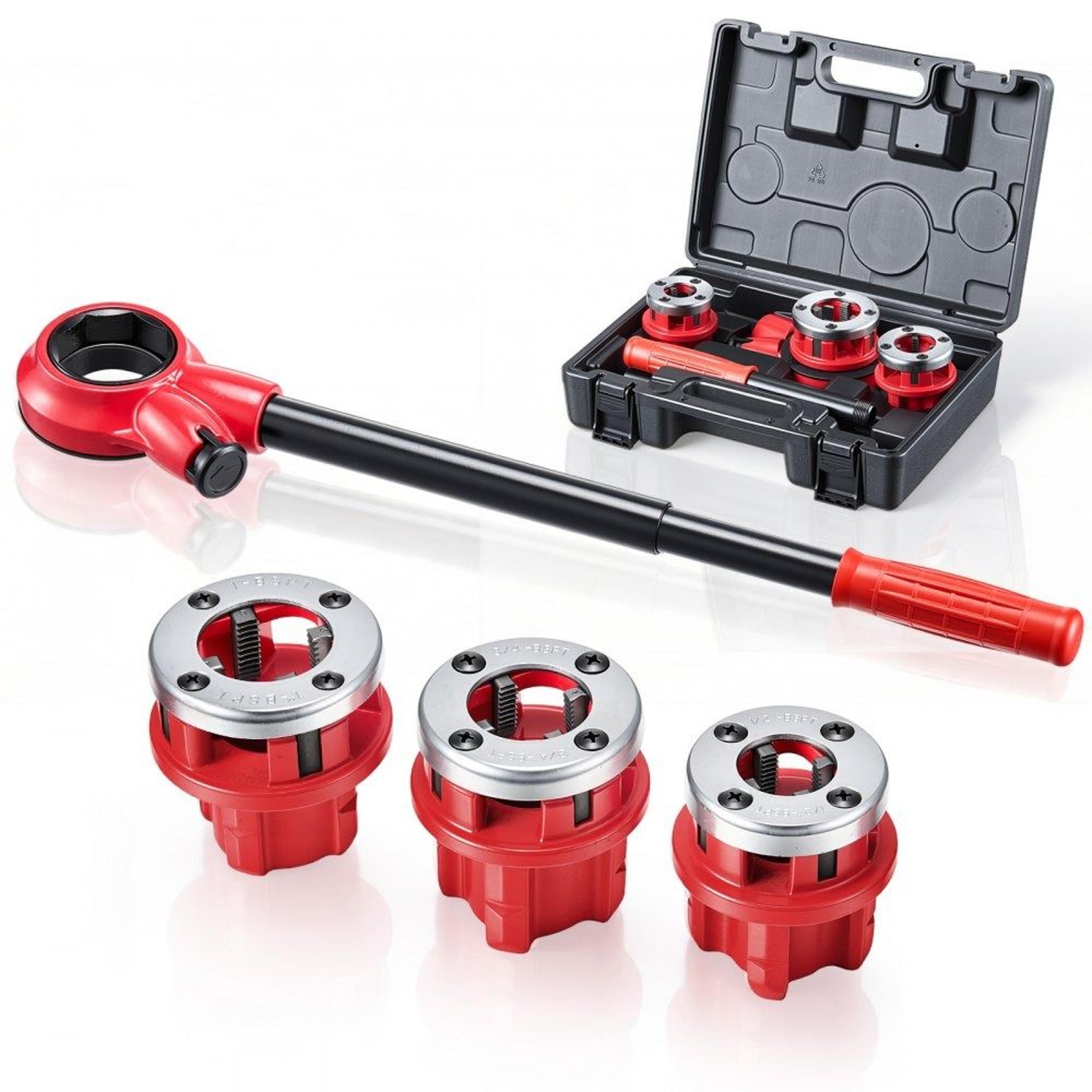 ratchet pipe threader kit with 3 dies portable plumbing threading tool set