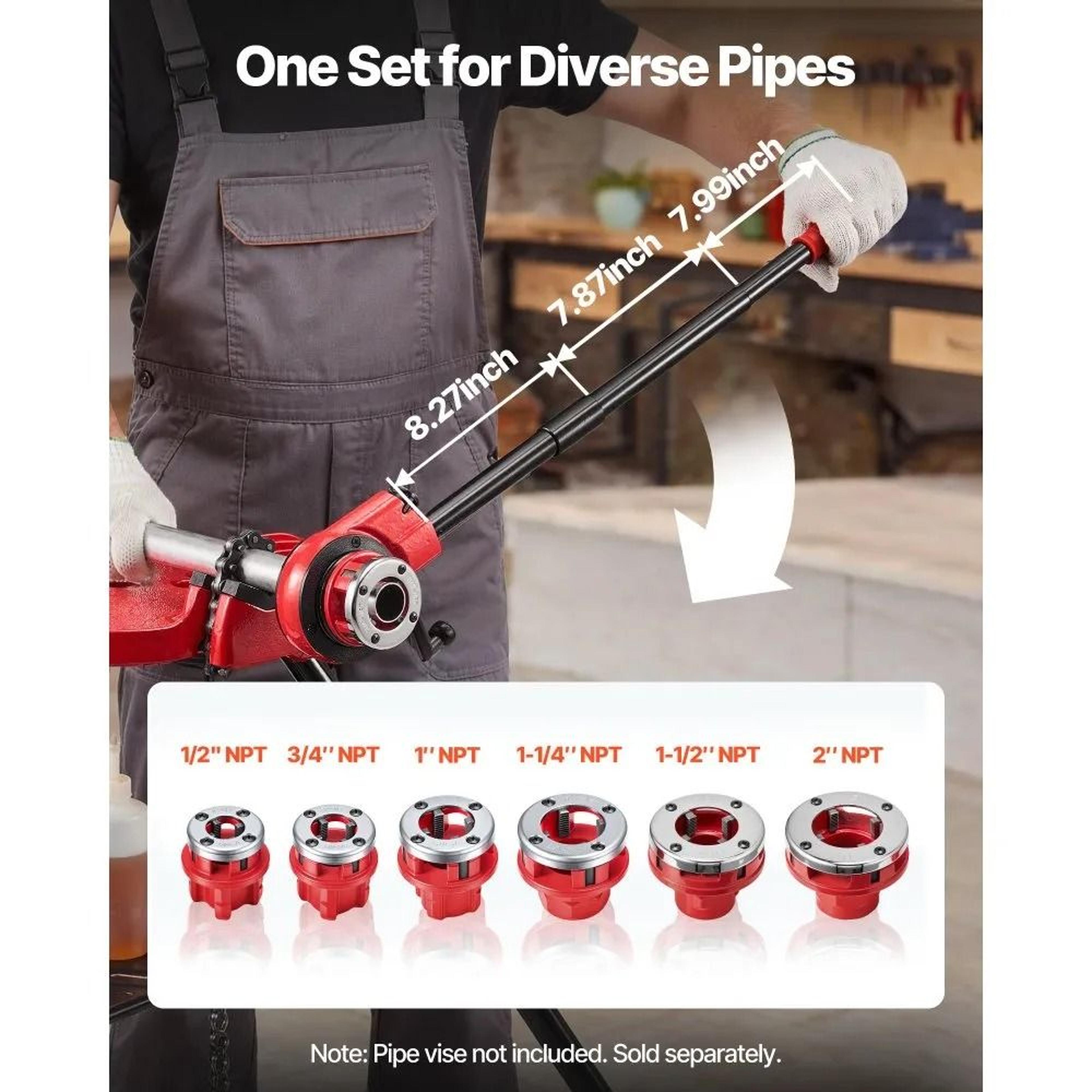 Ratchet Pipe Threader Kit With 6 Dies Portable Plumbing Threading Tool Set 1