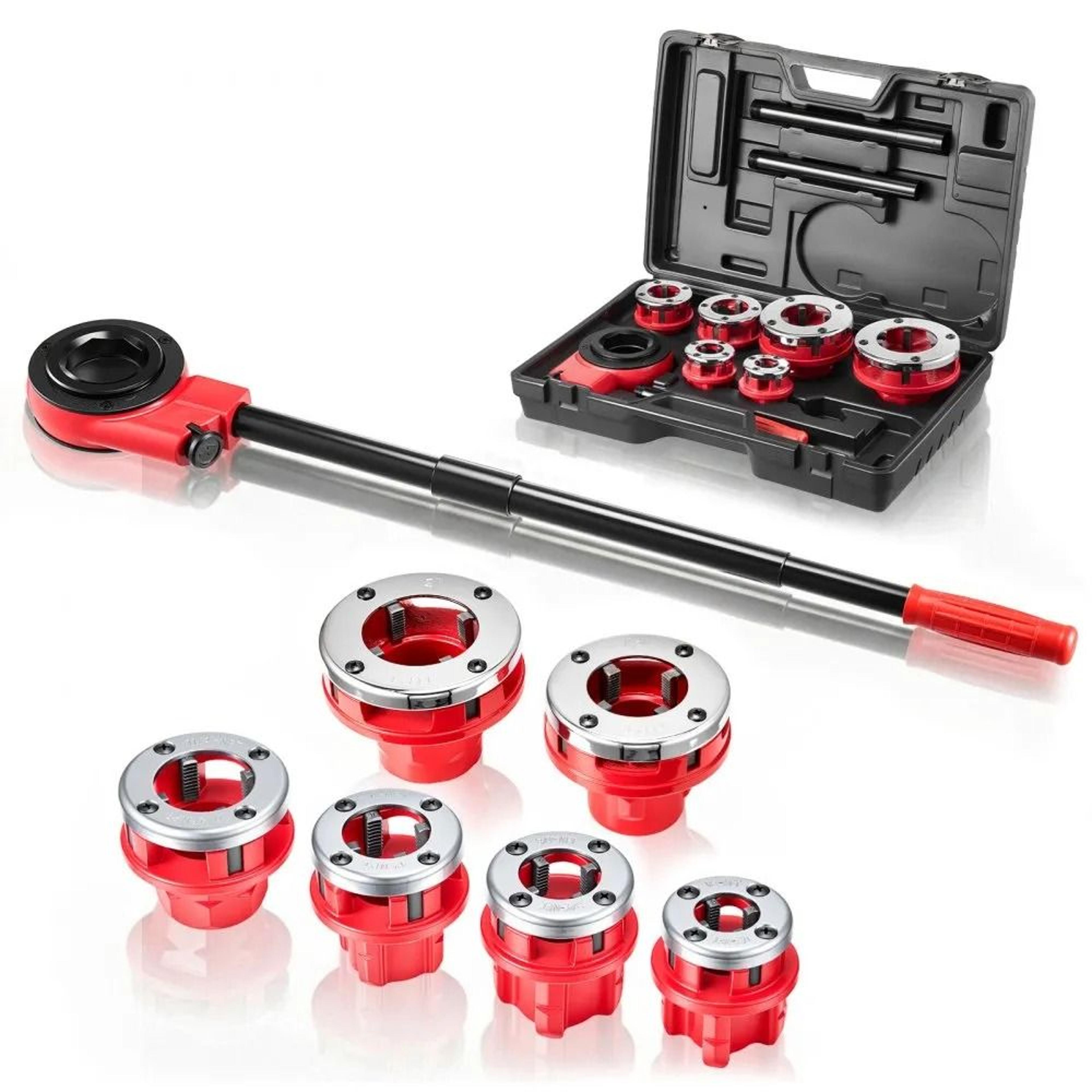 ratchet pipe threader kit with 6 dies portable plumbing threading tool set