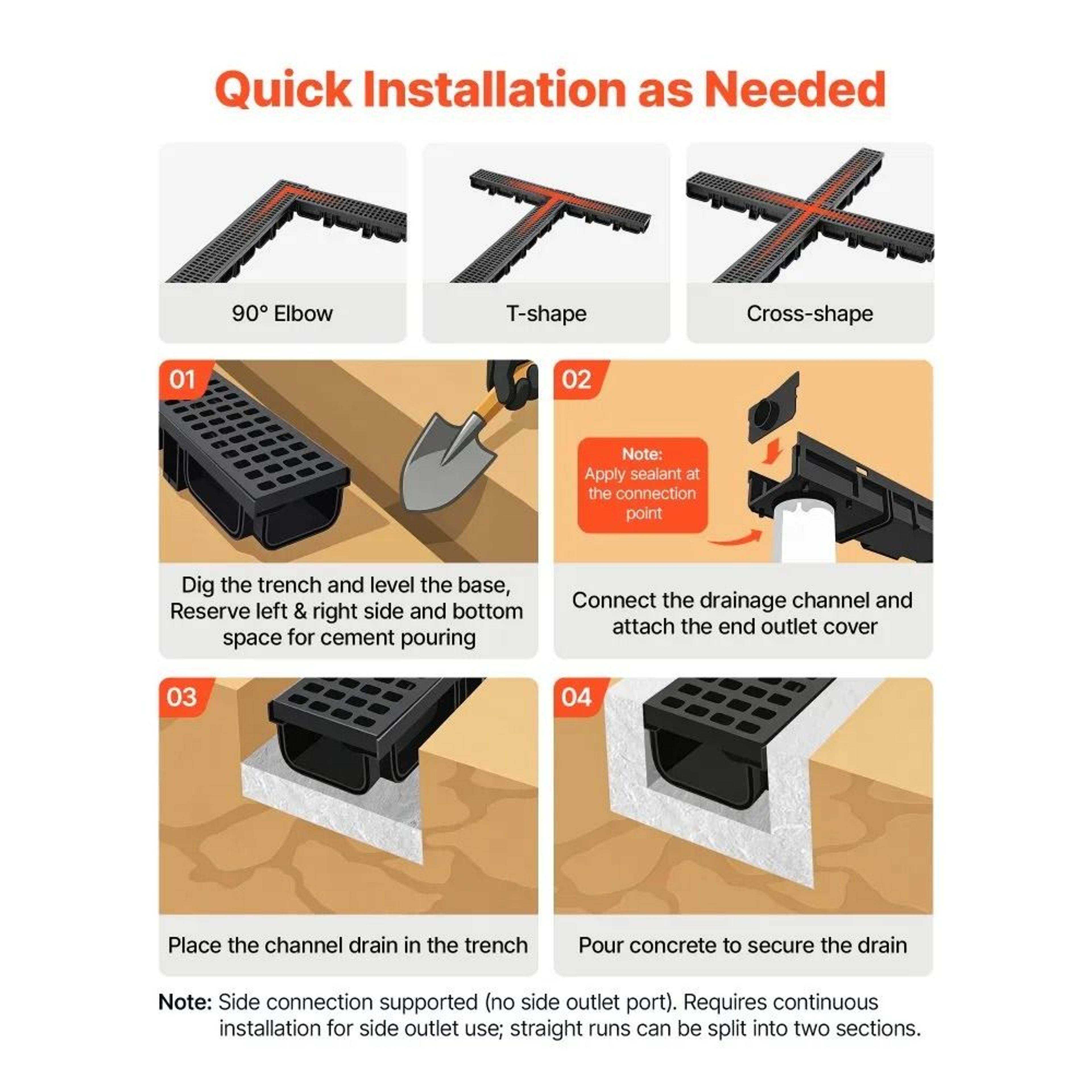 Trench Drain 12 Pack HDPE Channel Drain With Grates For Driveway And Patio 5