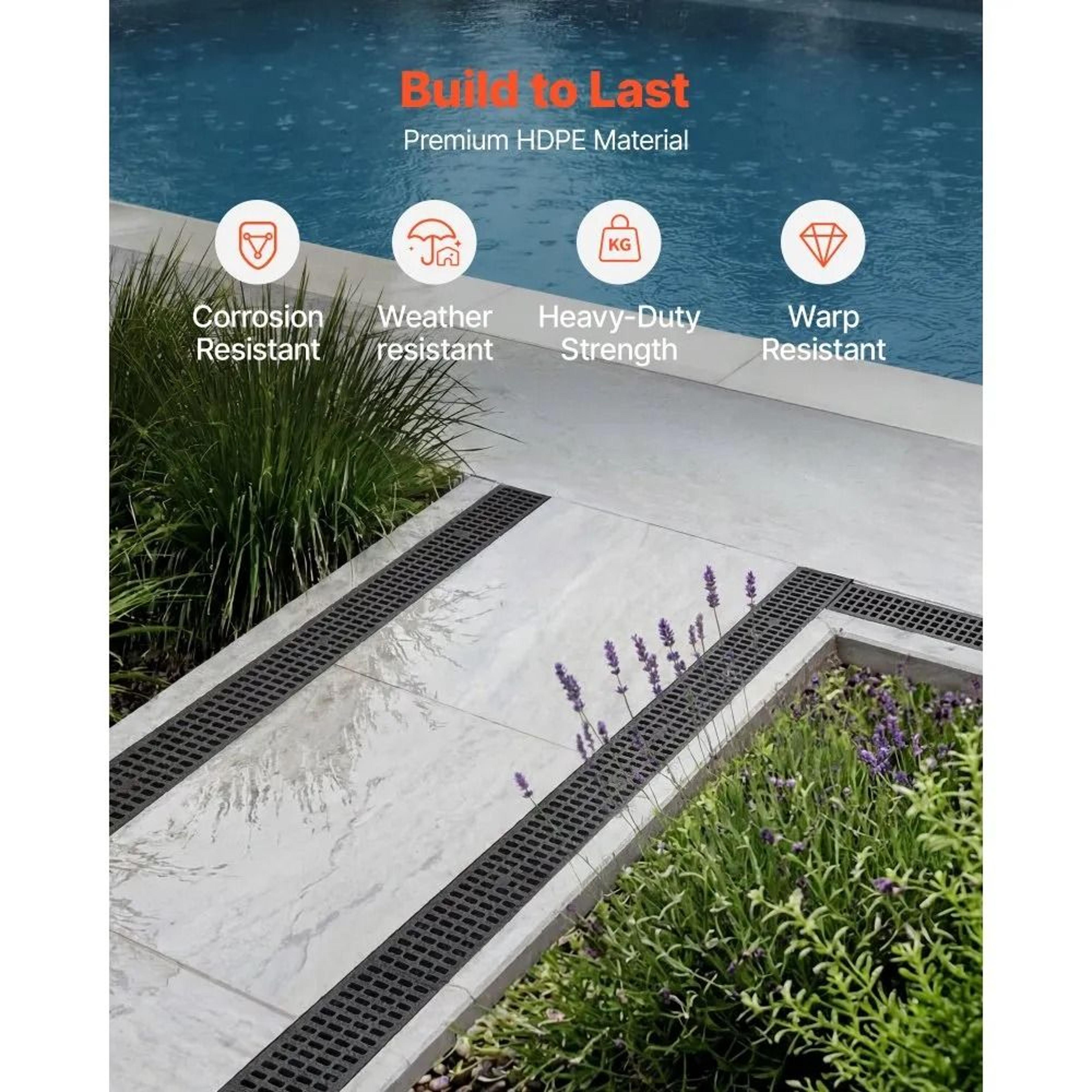 Trench Drain 12 Pack HDPE Channel Drain With Grates For Driveway And Patio 2