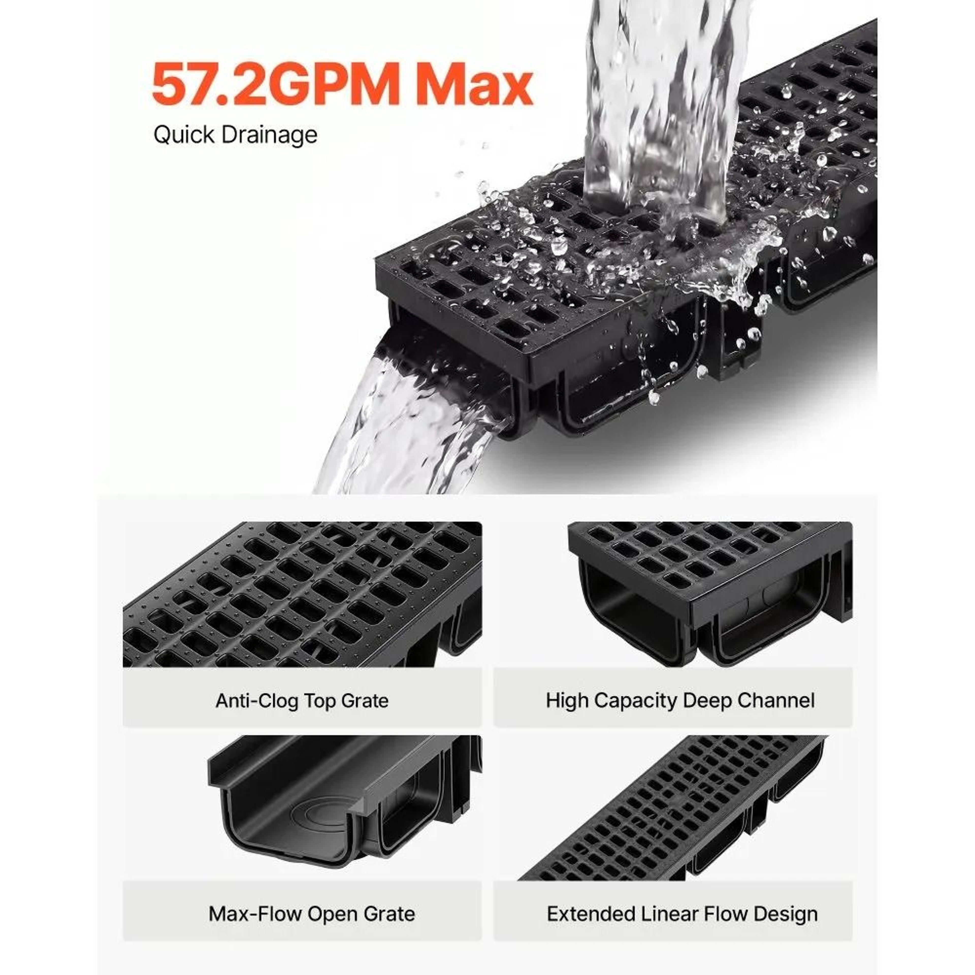 Trench Drain 12 Pack HDPE Channel Drain With Grates For Driveway And Patio 6