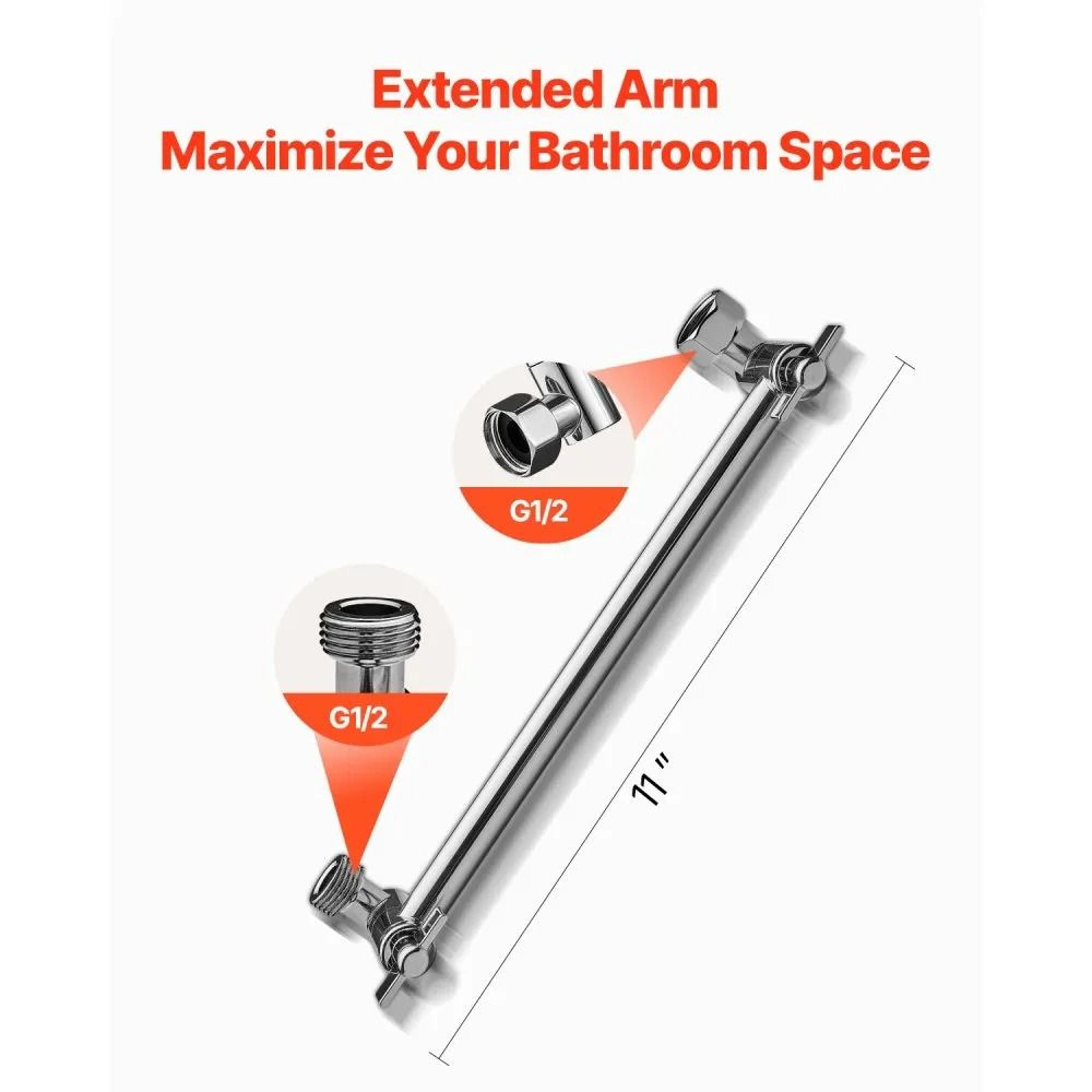 Adjustable Shower Head Extension Arm 11 Inch Brass Extender With 360 Height Angle Control 3