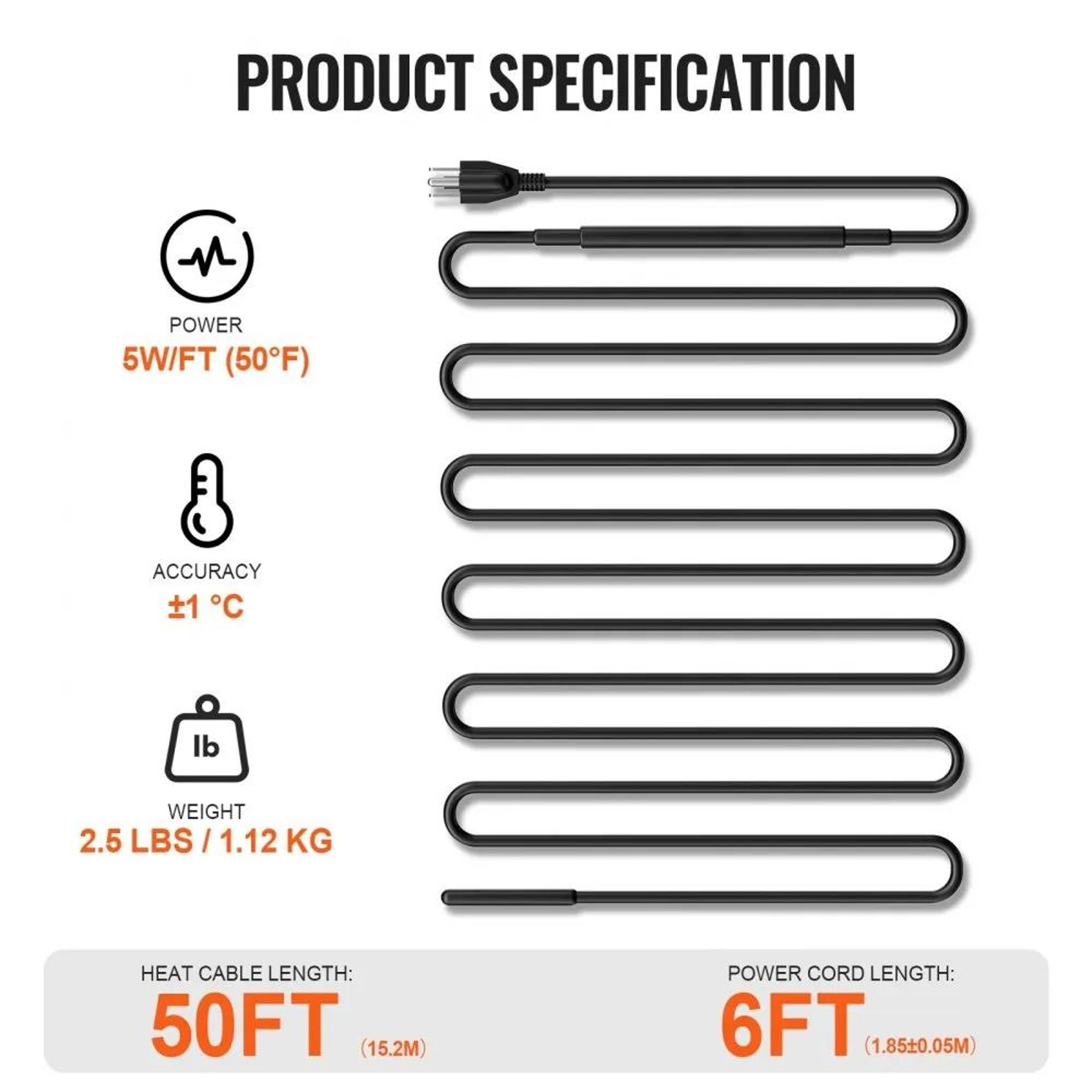 50FT Self Regulating Pipe Heating Cable Heat Tape For Freeze Protection 3
