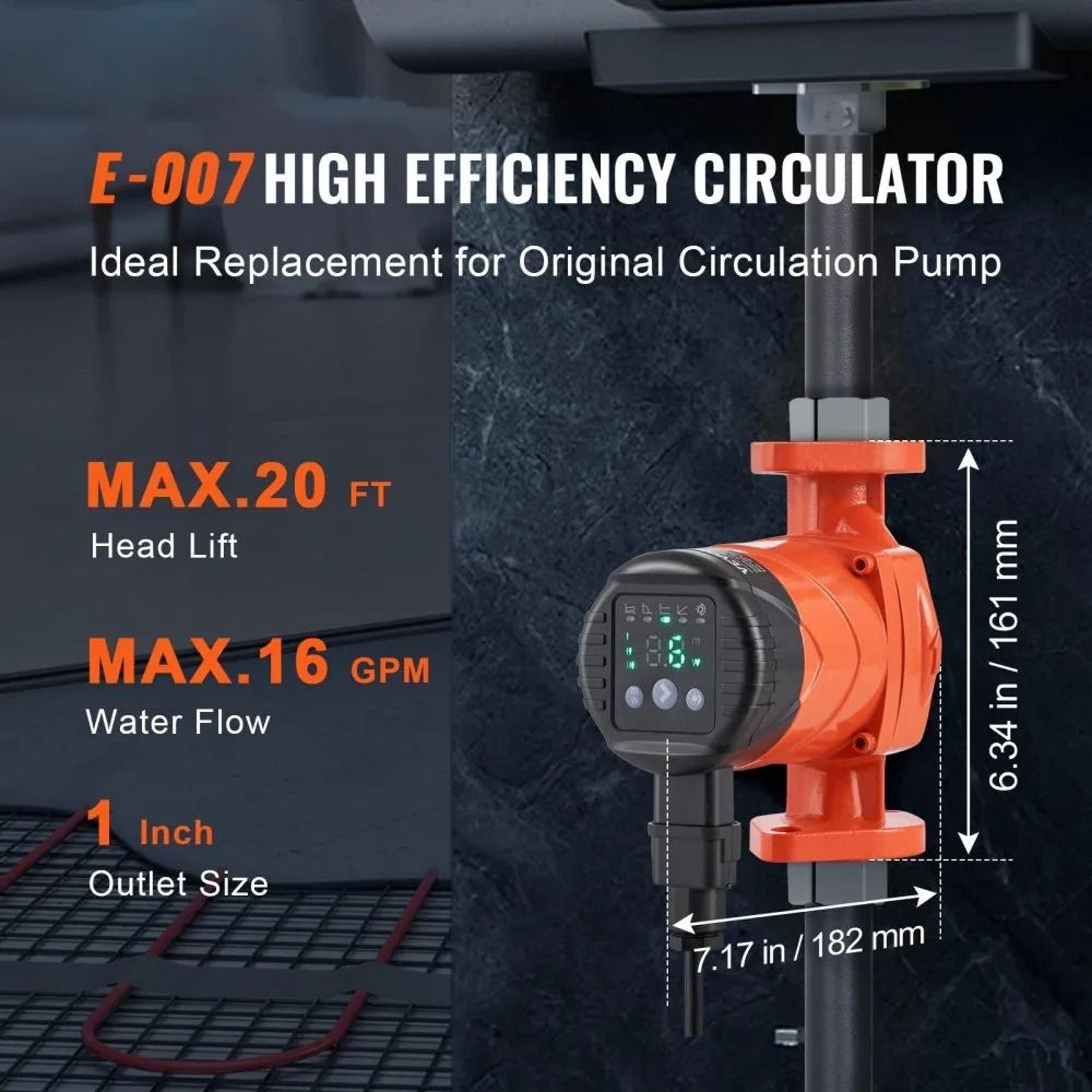E0072F2 Hot Water Recirculating Pump 110V 42W 16 GPM High Efficiency Circulator 5
