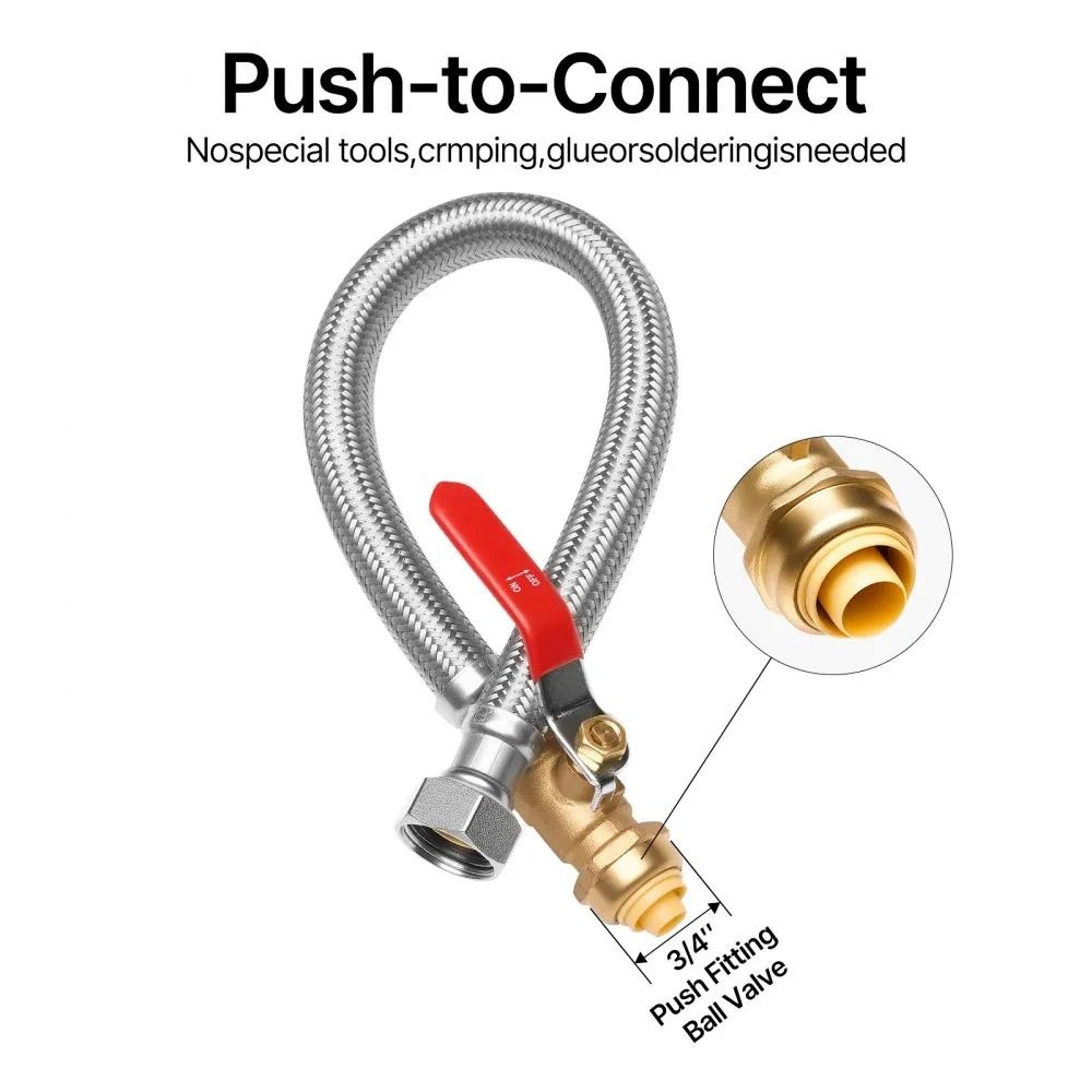 water heater connector kit with push fit valve stainless steel supply line