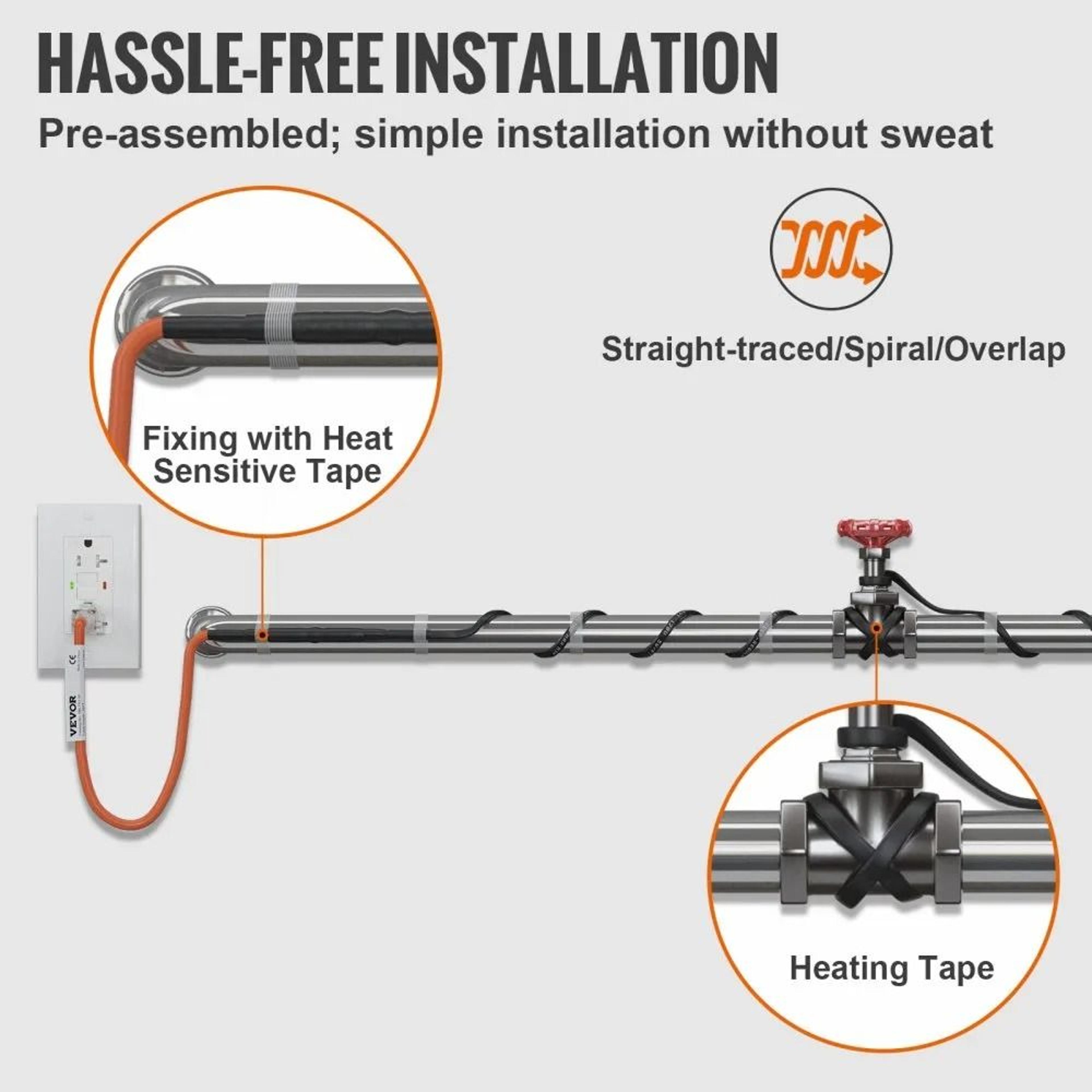 Self Regulating Pipe Heating Cable 18FT 5Wft Freeze Protection Heat Tape With Thermostat 2