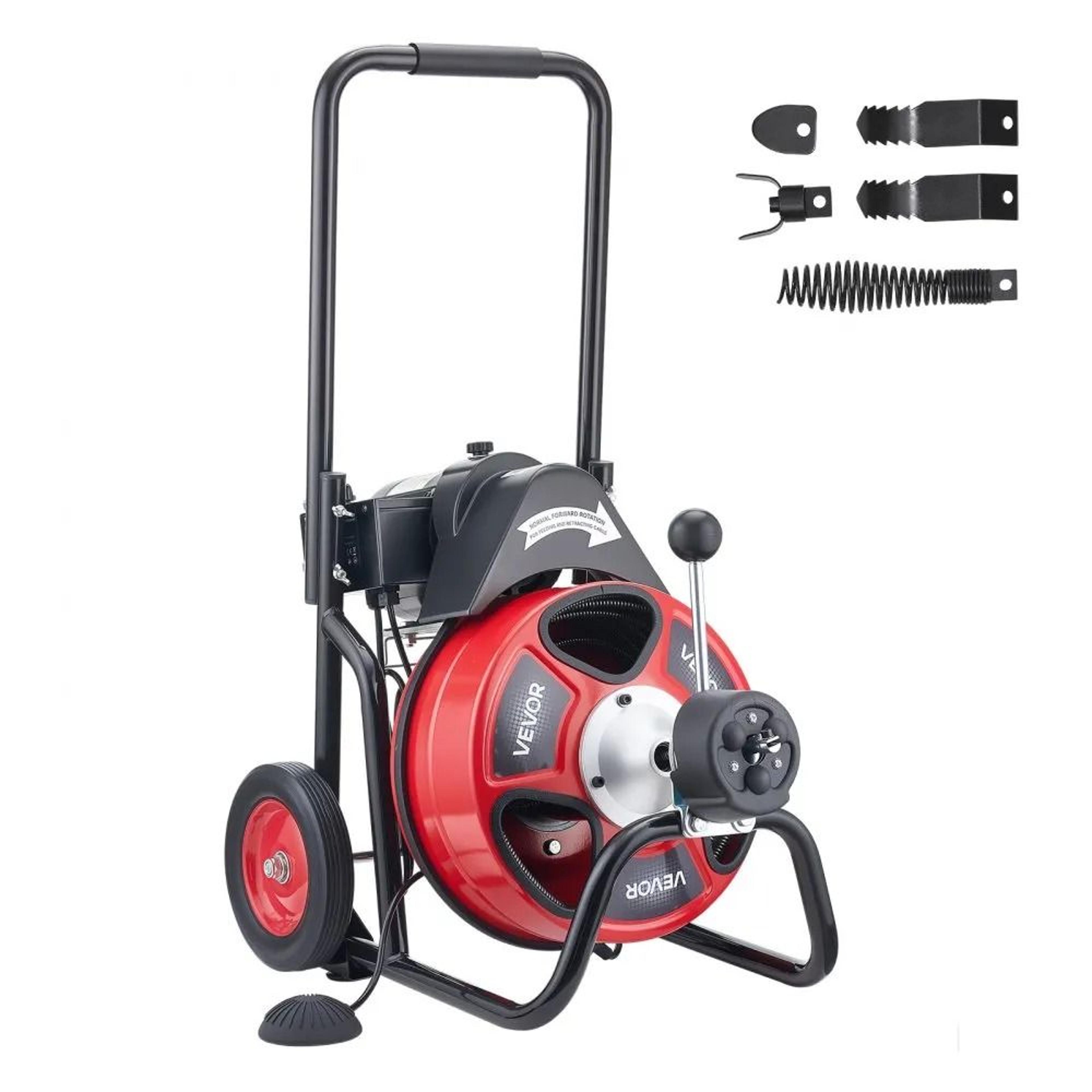 Drain Cleaner Machine 50FT Auto Feed Sewer Snake Auger With 4 Cutters 7