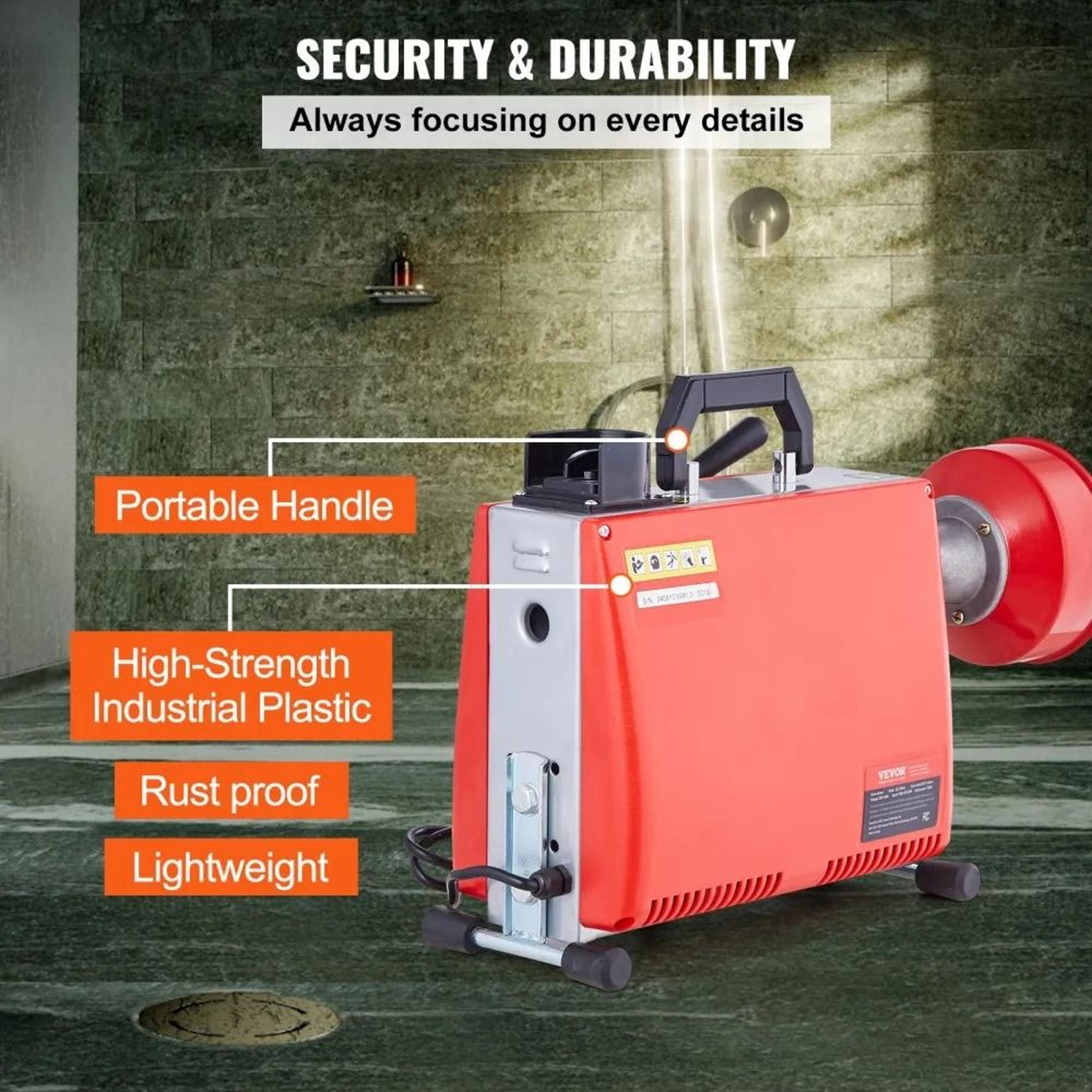 66FT Drain Cleaner Machine 250W Electric Sewer Snake Auger With 7 Cutters 2