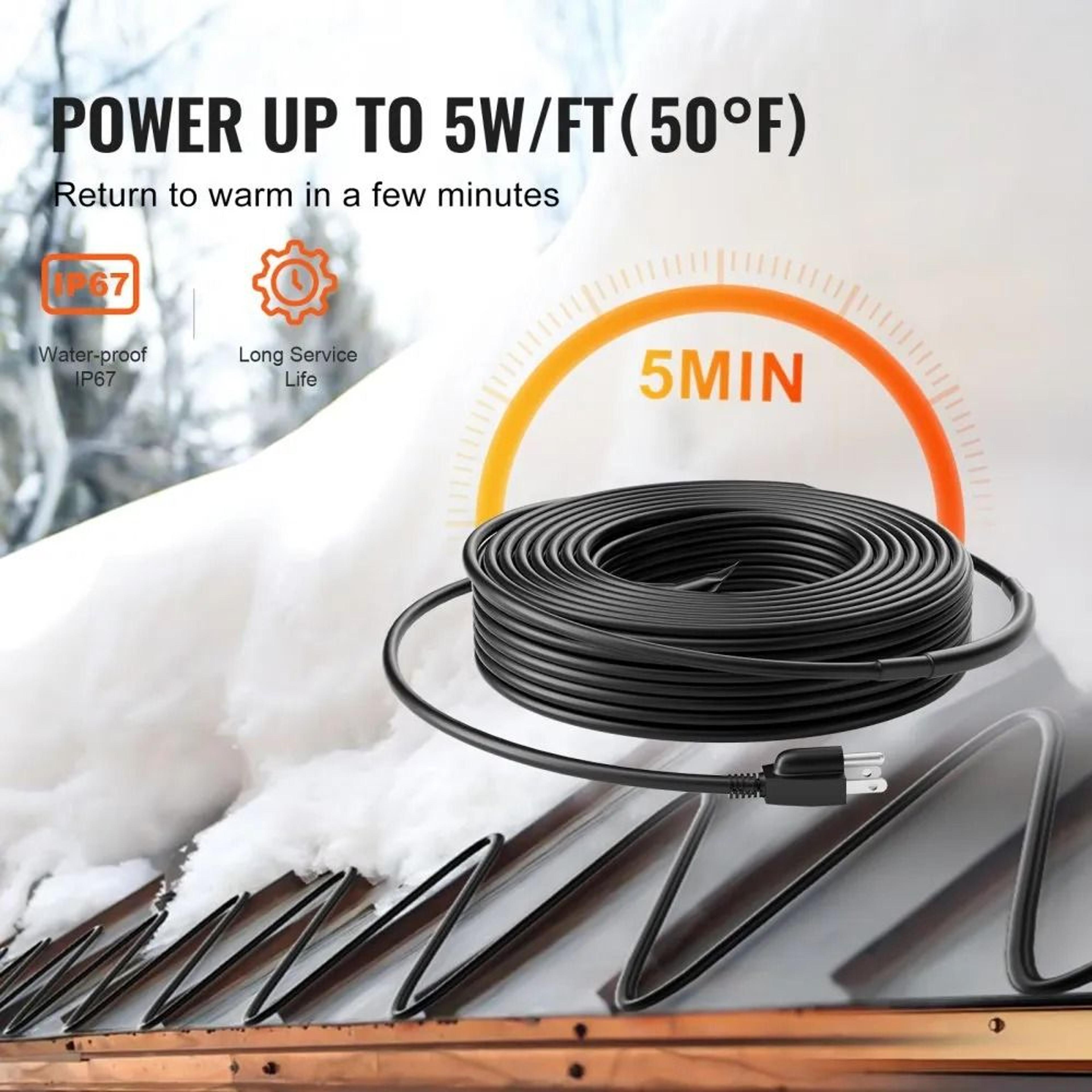 Self Regulating Pipe Heating Cable 100FT Heat Tape For Freeze Protection And Roof Deicing 1