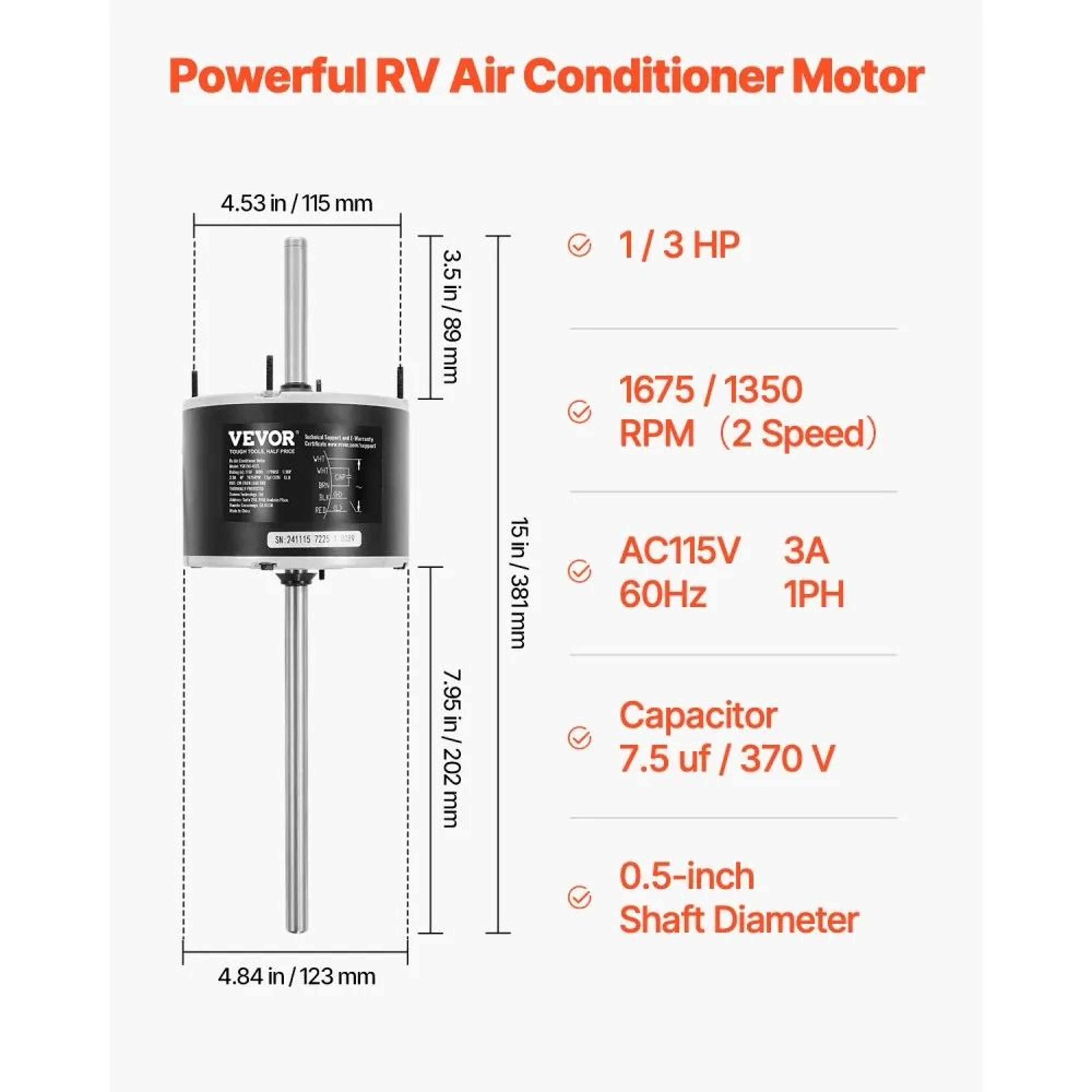 13HP RV AC Fan Motor 115V Dual Speed With Capacitor For Coleman Mach And Fasco D1092 5