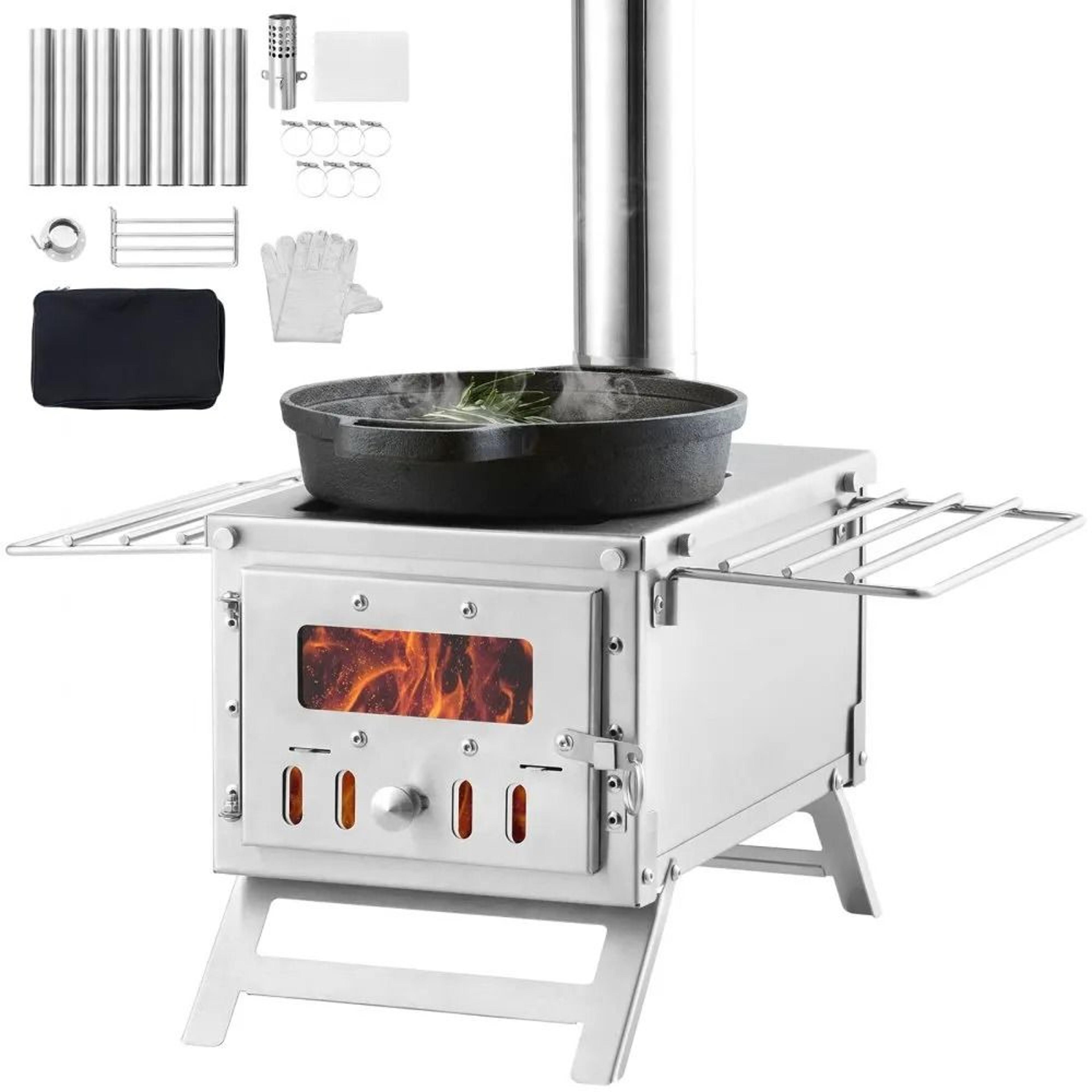 portable wood burning stove 80 inch hot tent stove with chimney pipes and cooking shelves