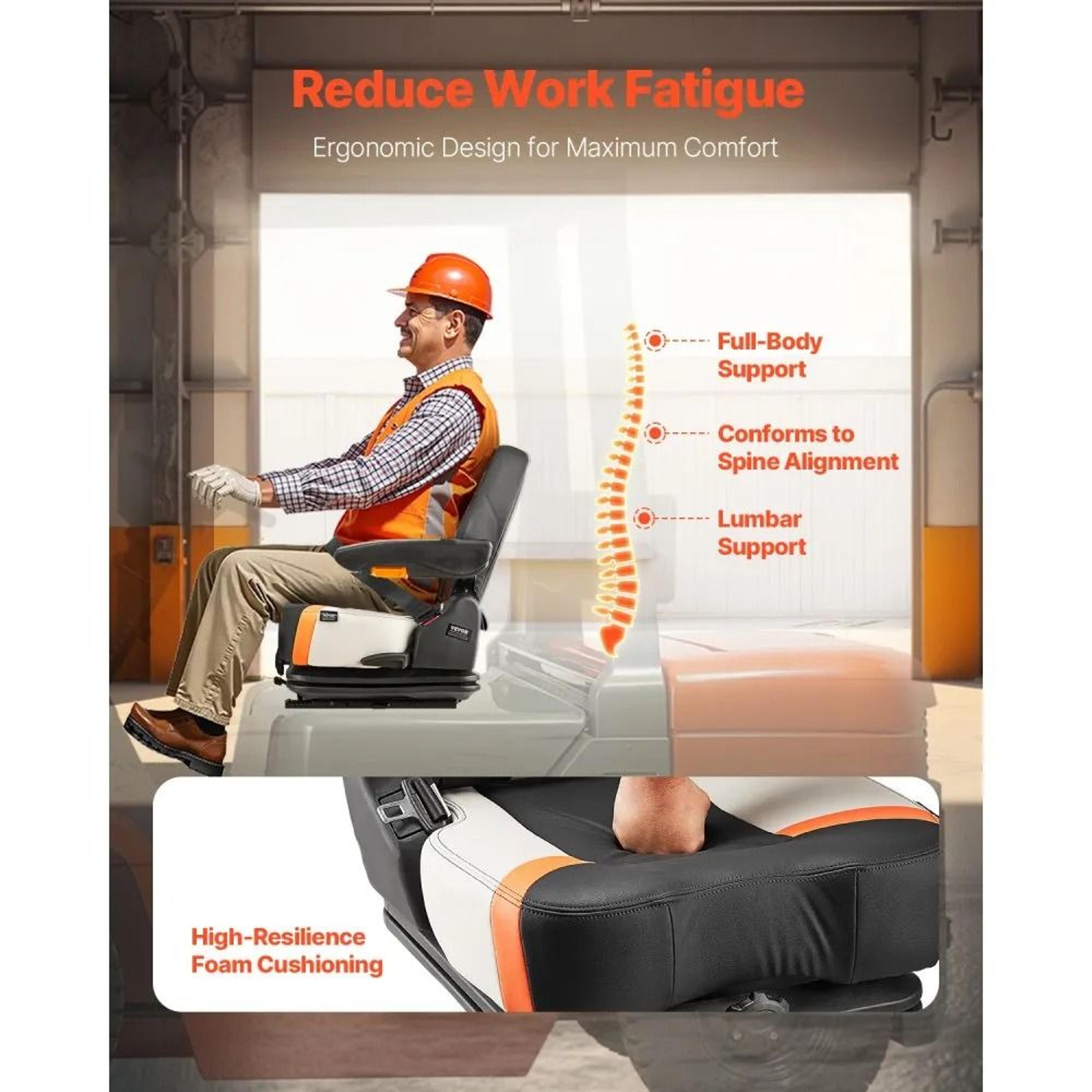 Universal Forklift Seat With Tractor Suspension Seat Adjustable Backrest Armrests And Safety Belt 5
