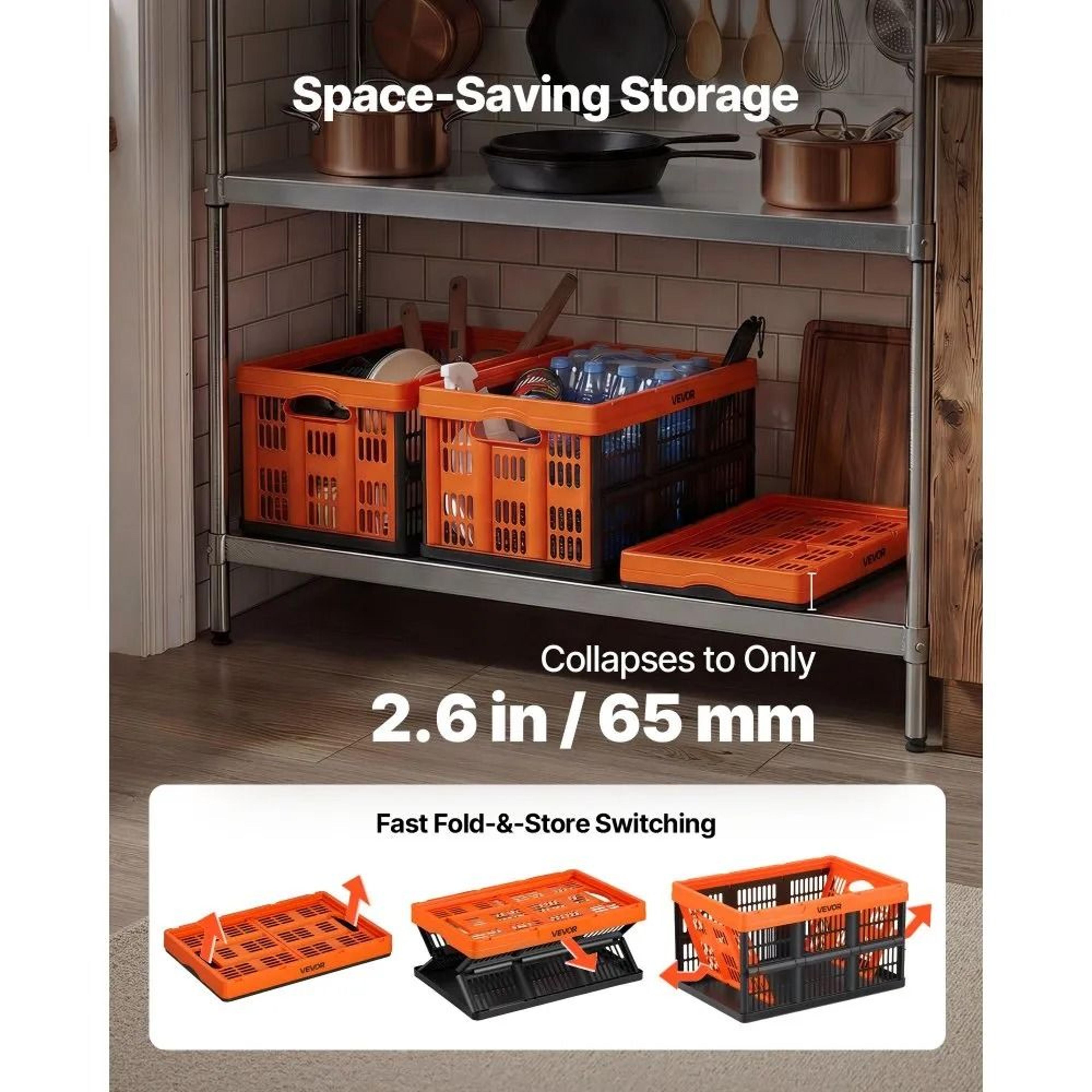 45L Collapsible Storage Bins 6 Pack Stackable Folding Storage Crates With Handles 4