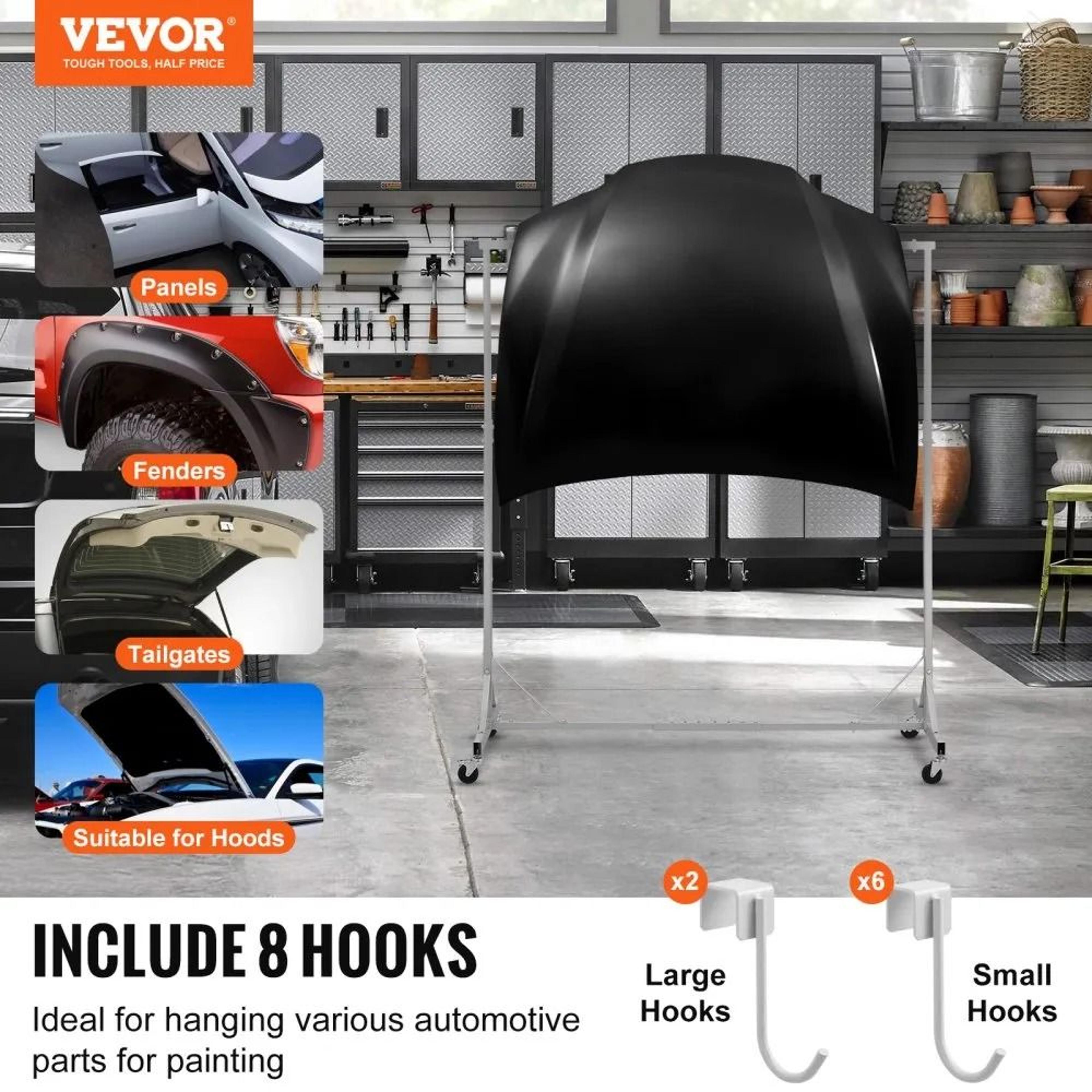 Adjustable Automotive Paint Rack Stand With 8 Hooks And Wheels 1