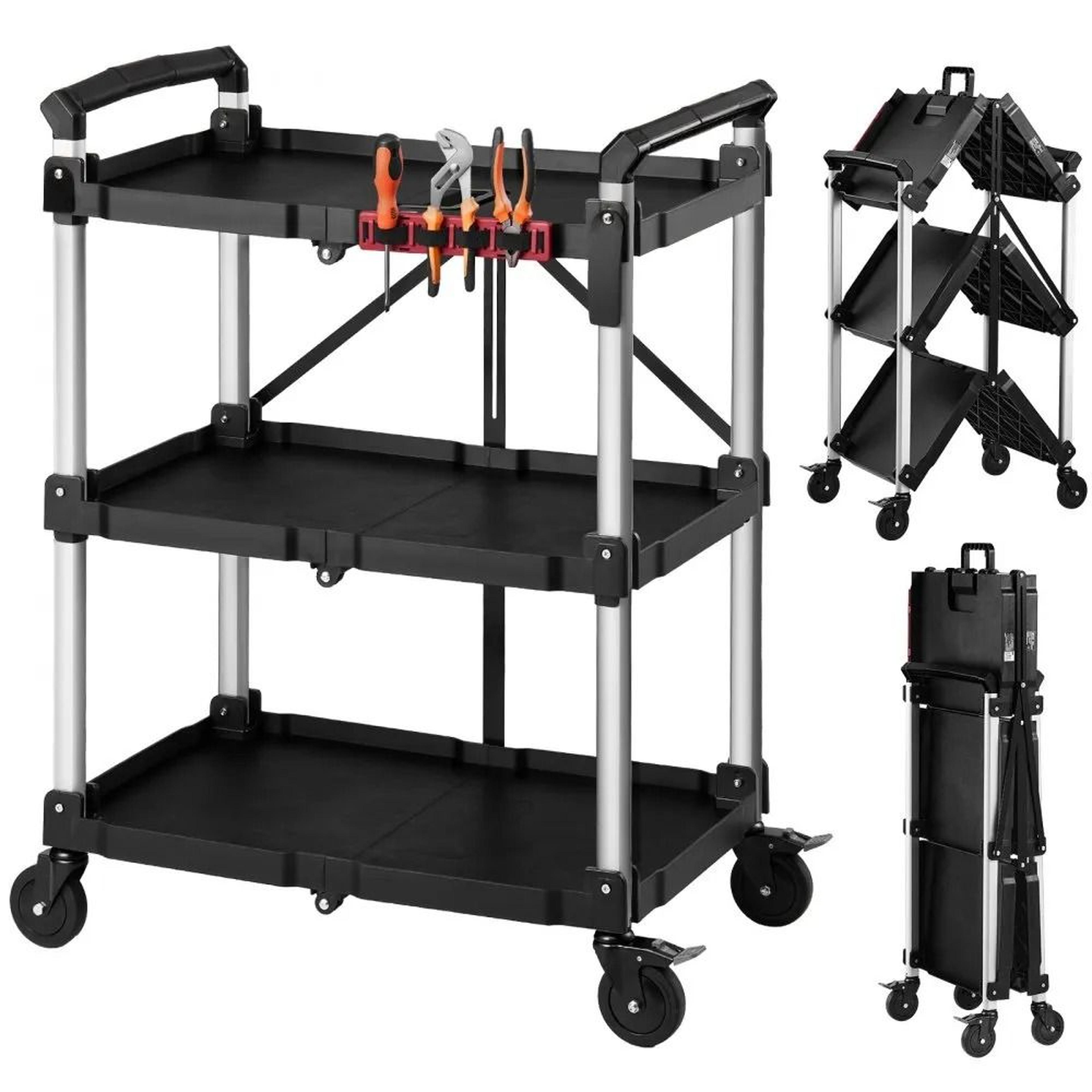 300 lbs folding utility cart 3 tier rolling tool cart with storage