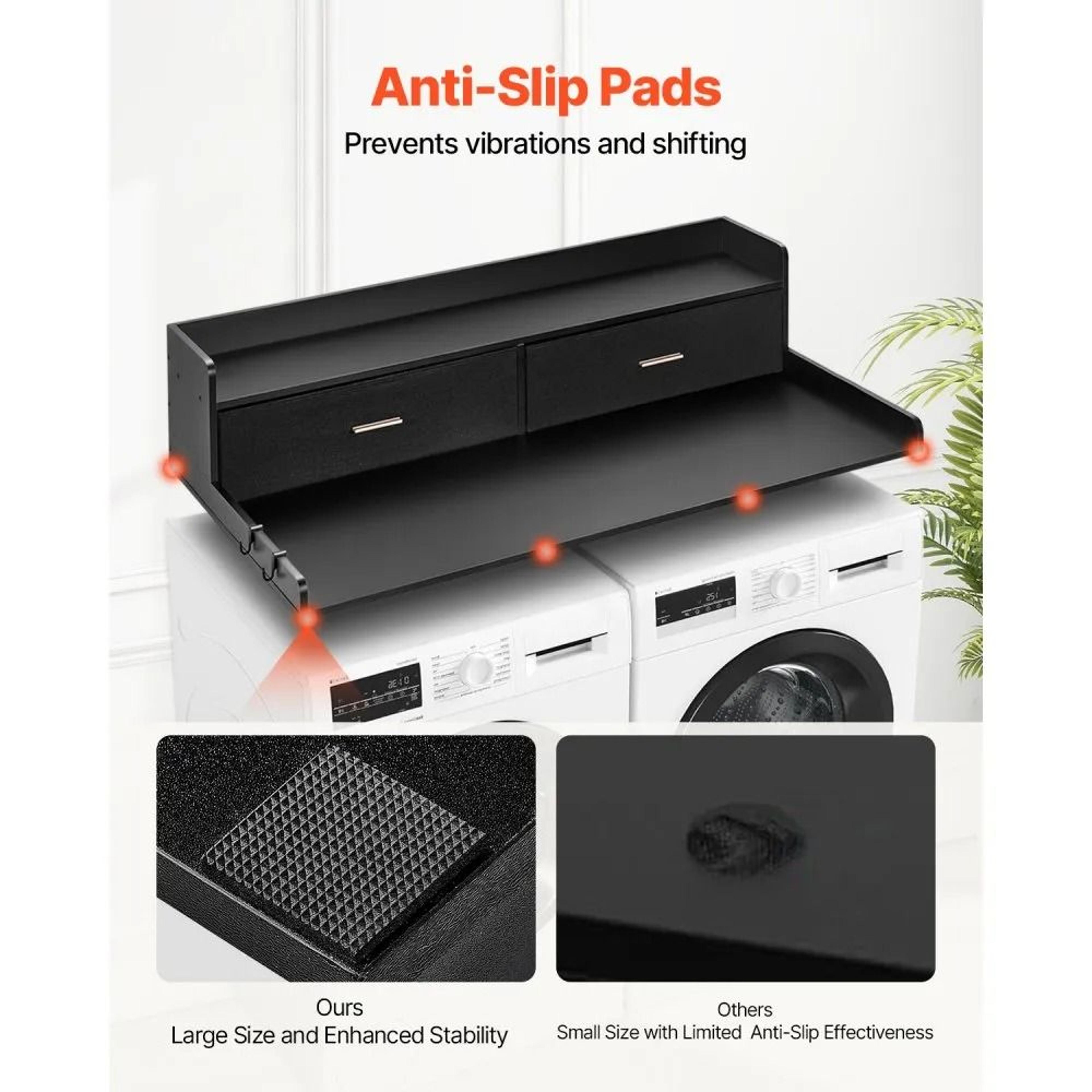 2 Drawer Washer Dryer Countertop With Shelf 54 Inch Wooden Laundry Topper For Storage 4