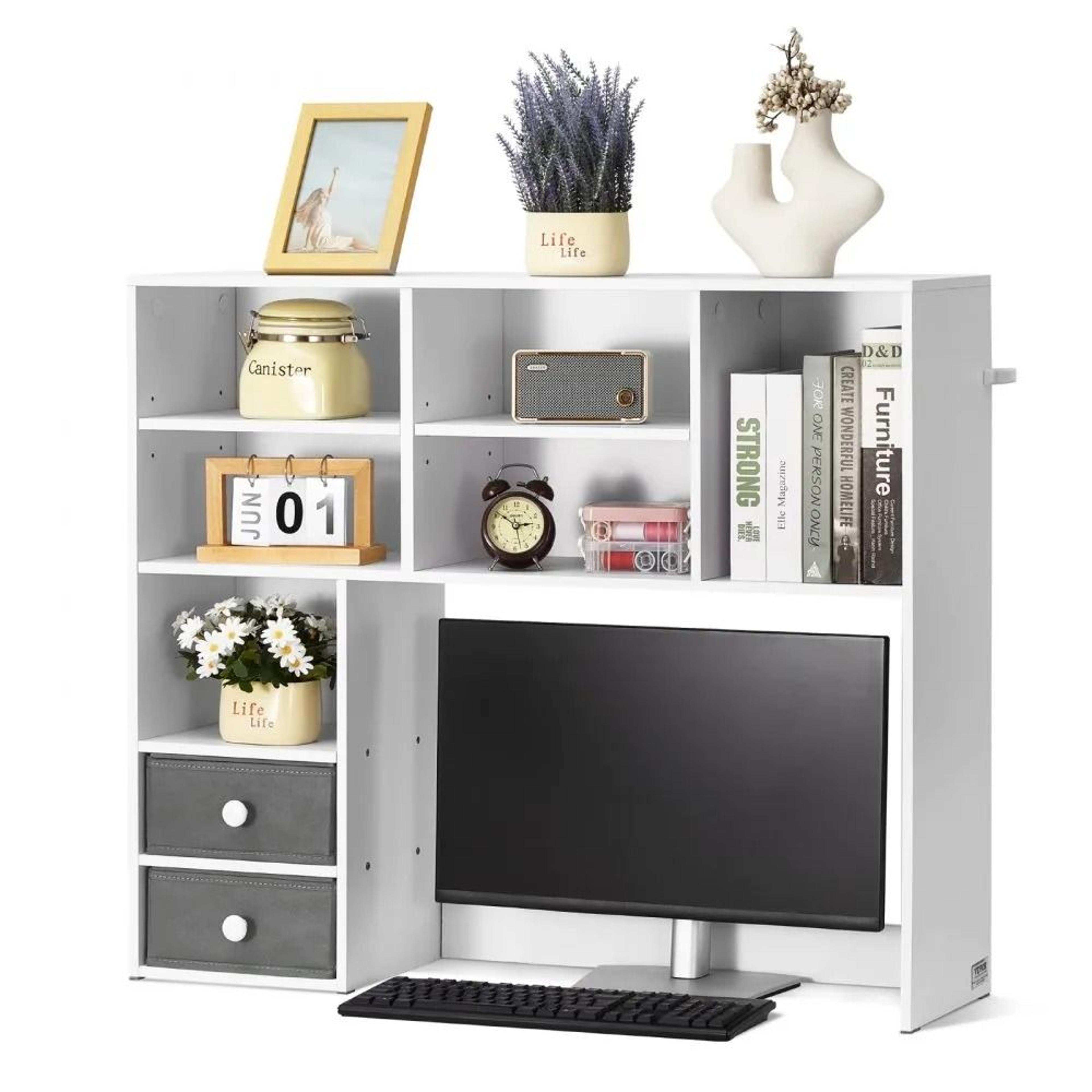 3 tier desktop bookshelf organizer with drawers white office desk storage hutch