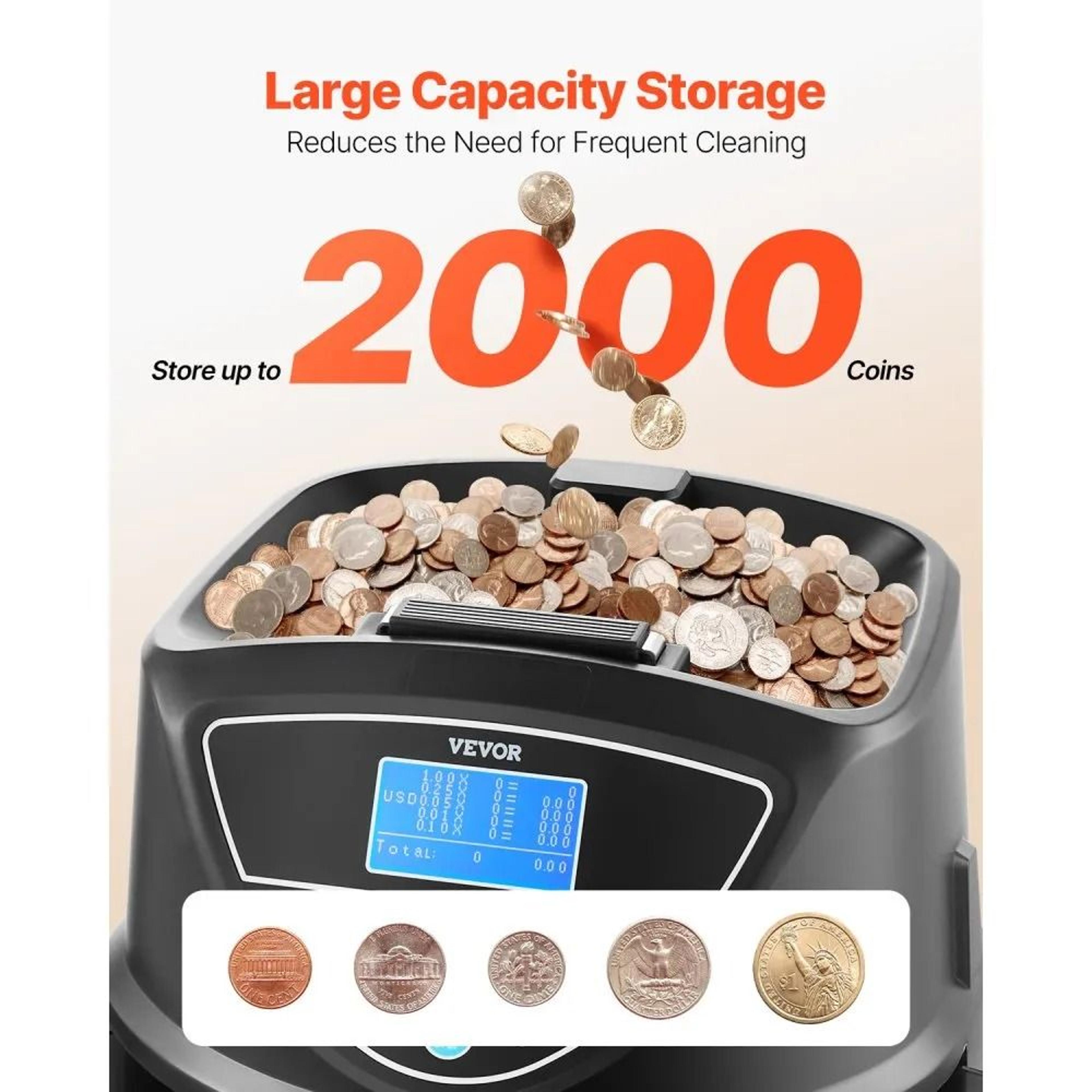 Automatic Coin Sorter Machine 2000 Coin Capacity With 5 Tubes 2