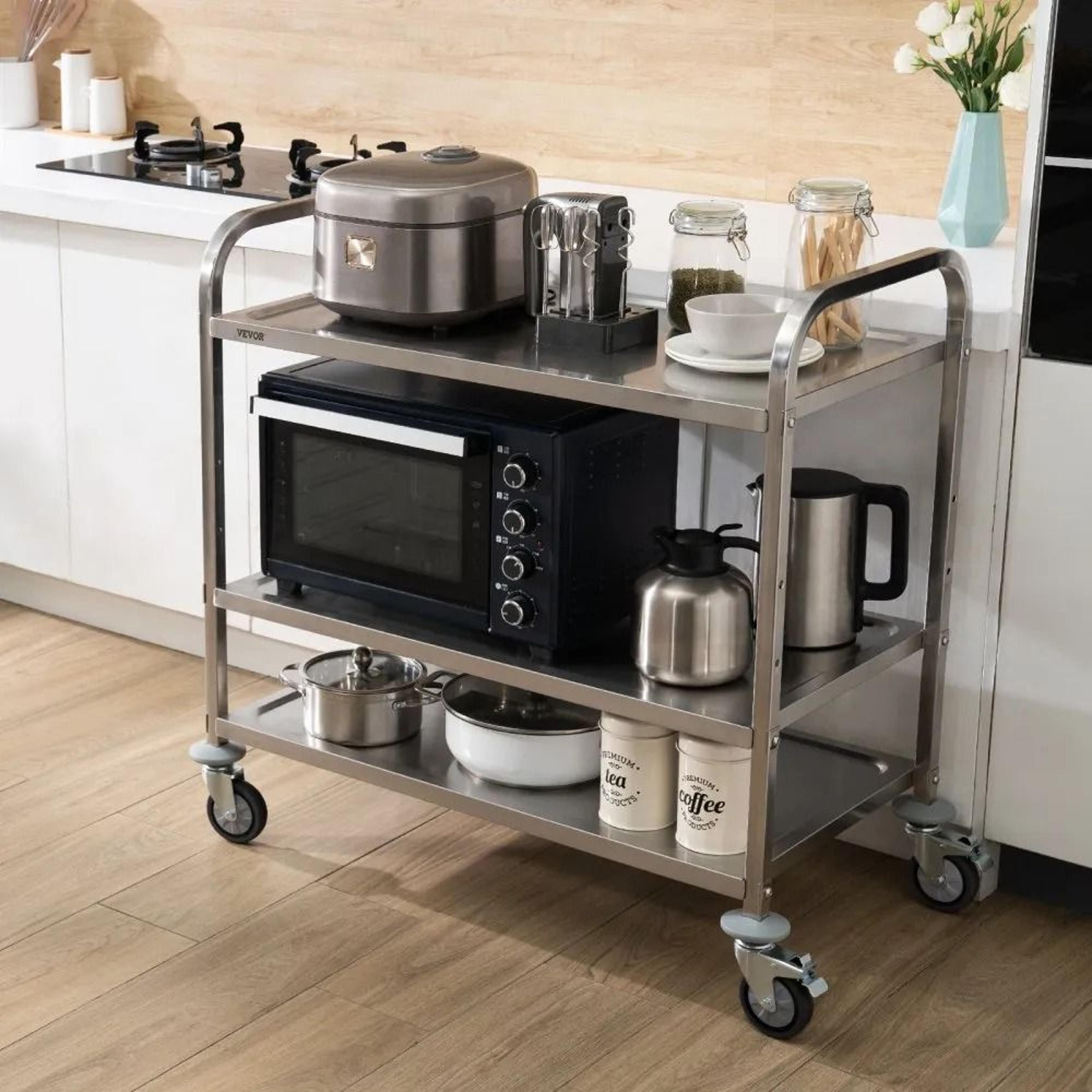 3 Tier Rolling Cart Heavy Duty Kitchen Utility Cart With Wheels 5