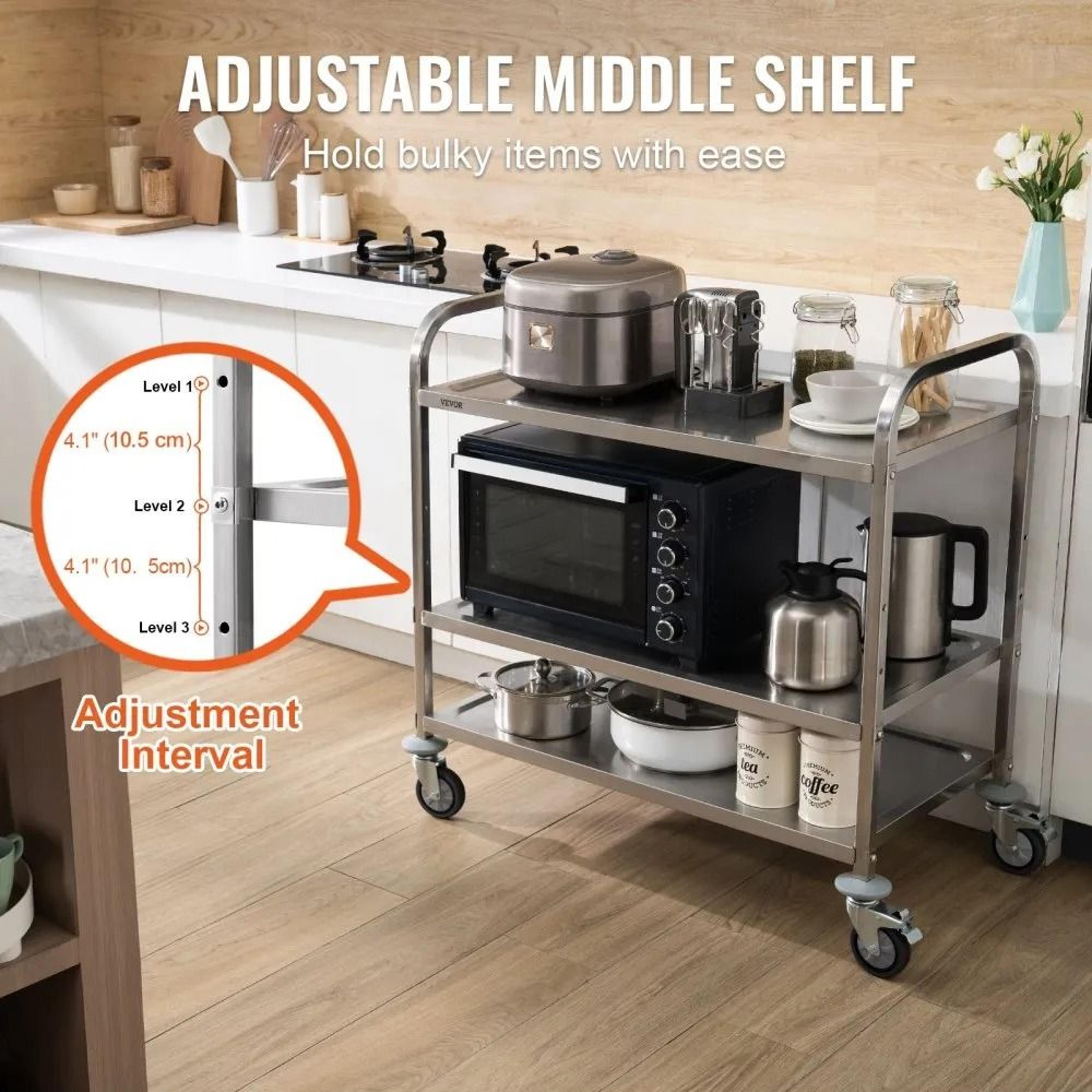 3 Tier Rolling Cart Heavy Duty Kitchen Utility Cart With Wheels 3