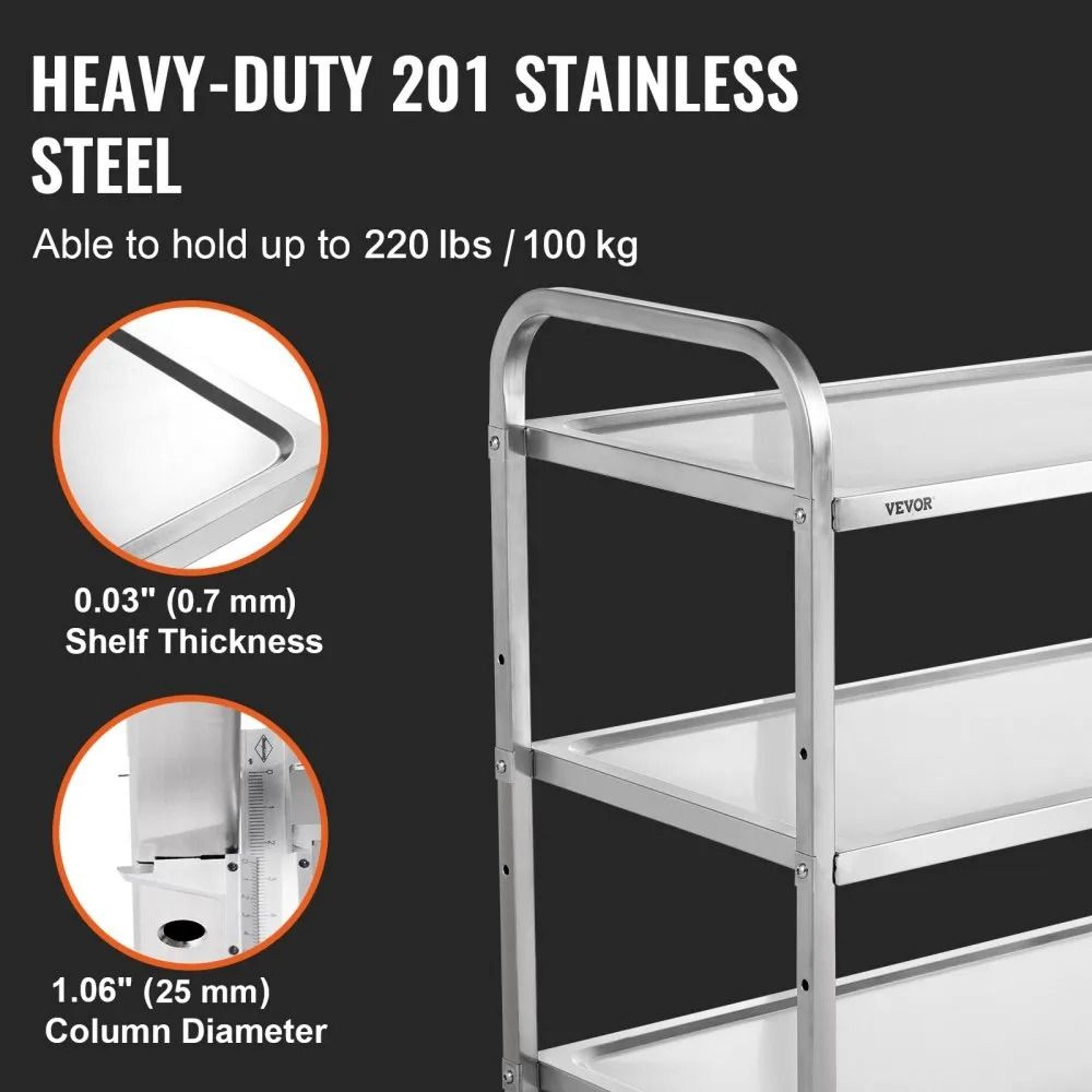 3 Tier Rolling Cart Heavy Duty Kitchen Utility Cart With Wheels 4