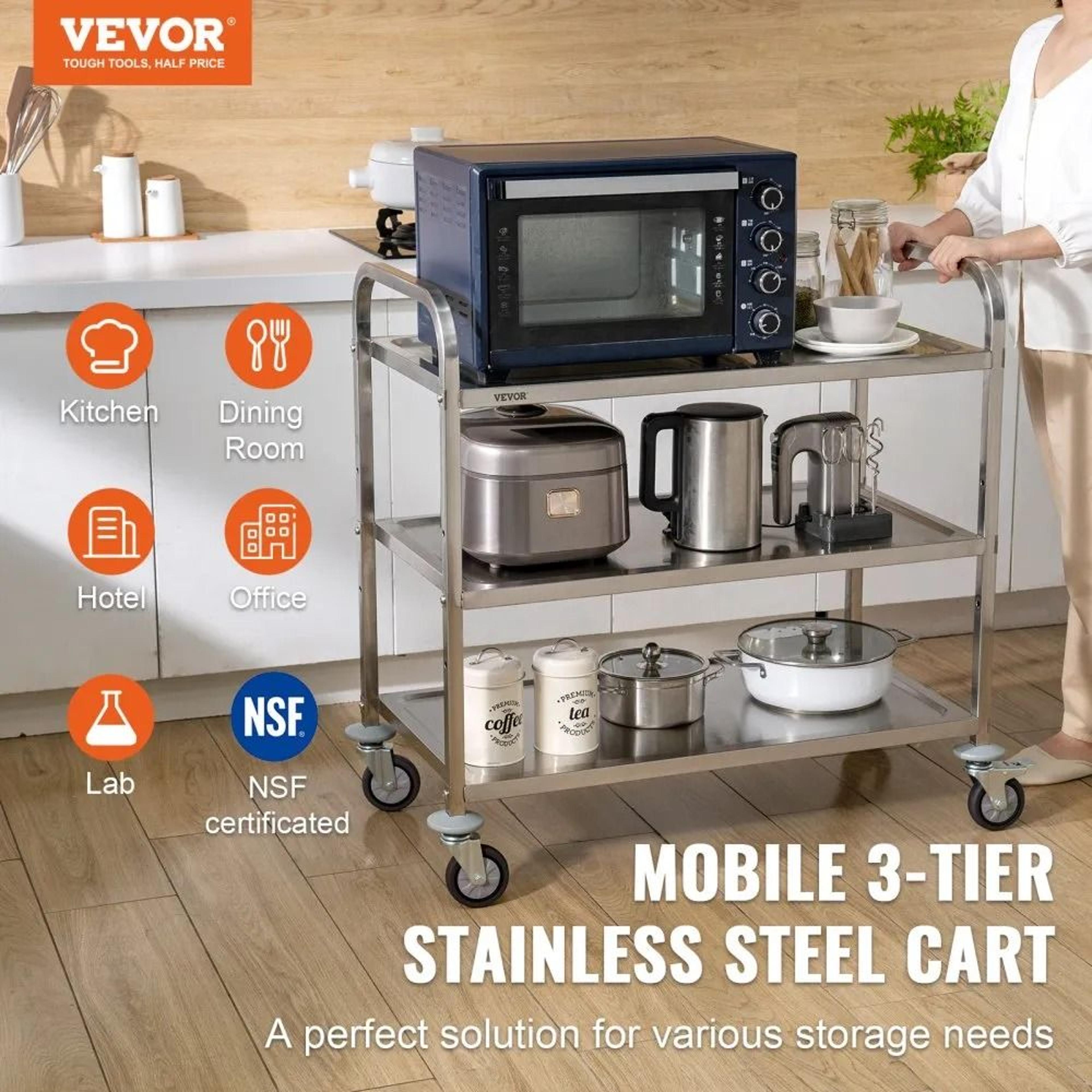 3 Tier Rolling Cart Heavy Duty Kitchen Utility Cart With Wheels 1
