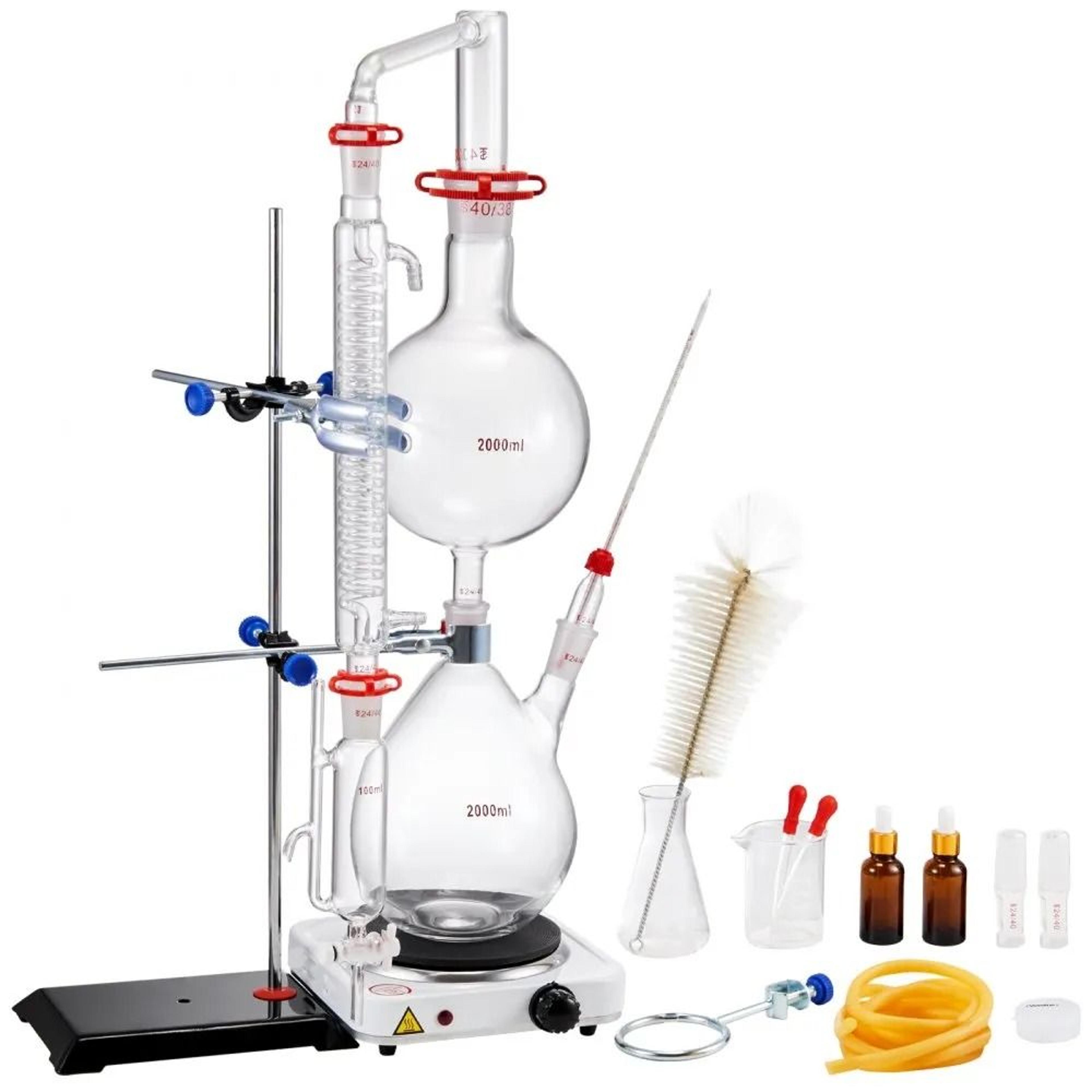 essential oil distillation kit 2000ml lab glassware set with 1000w heater