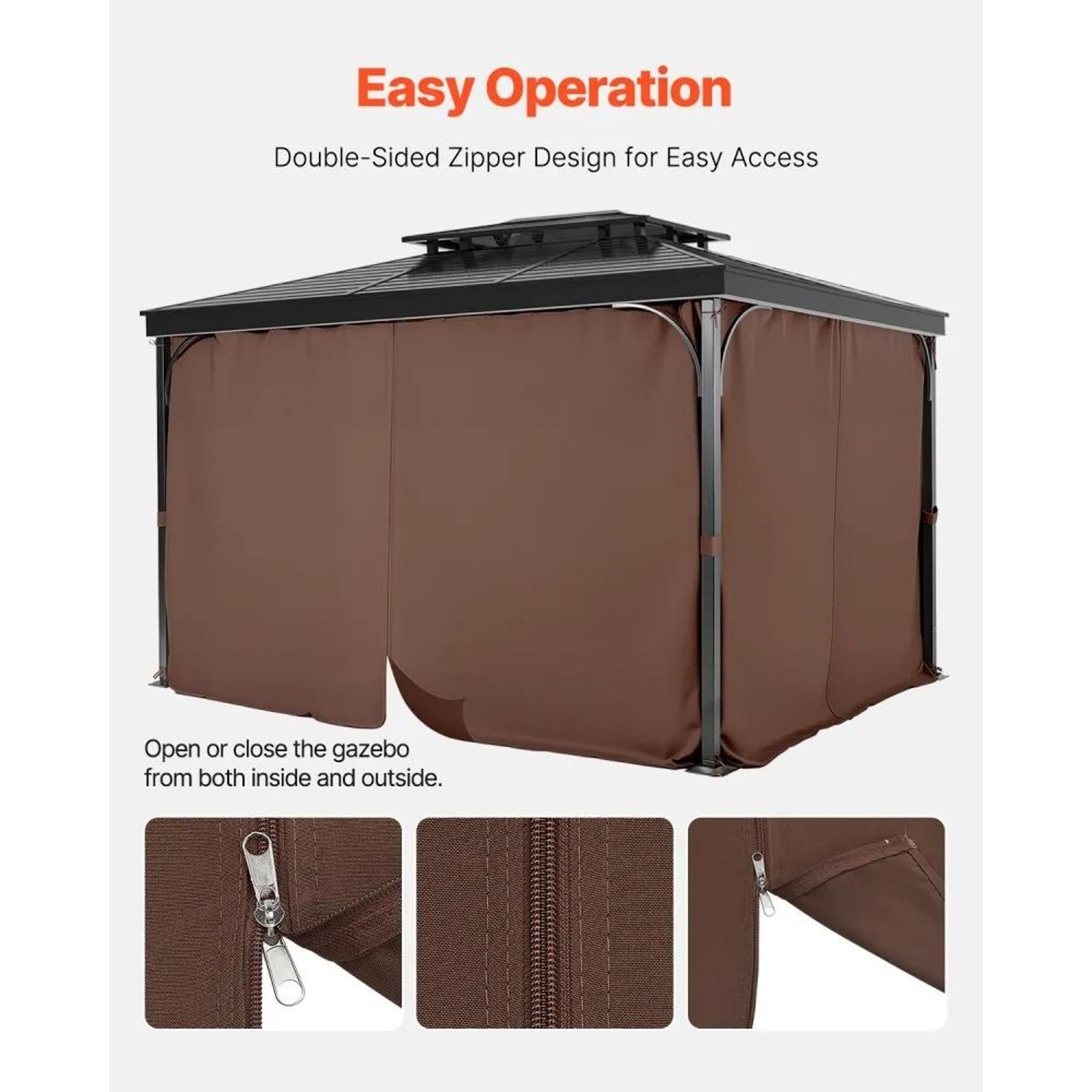 10x10 Gazebo Privacy Curtains Waterproof Outdoor Sidewalls With Zippers Coffee 4