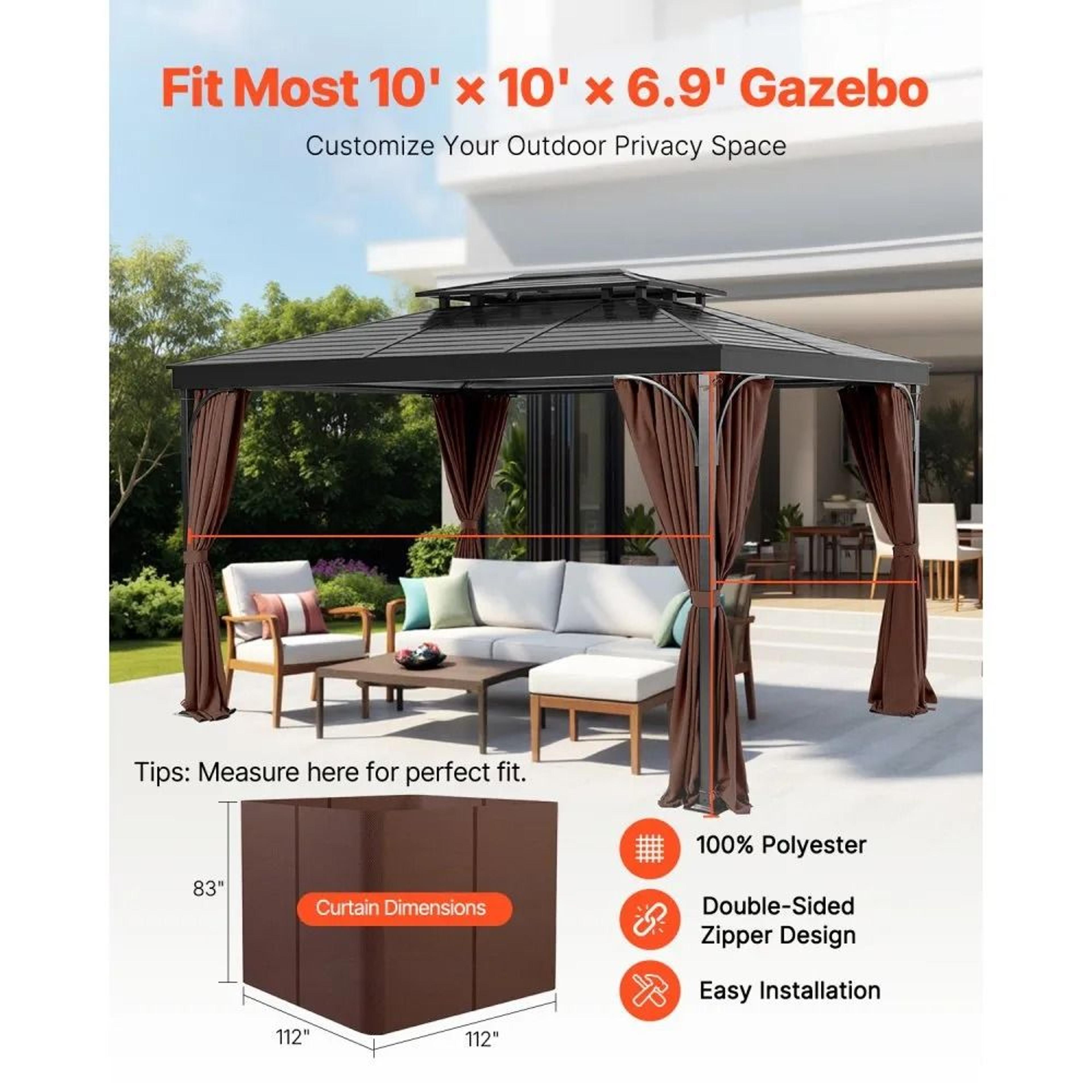 10x10 Gazebo Privacy Curtains Waterproof Outdoor Sidewalls With Zippers Coffee 1