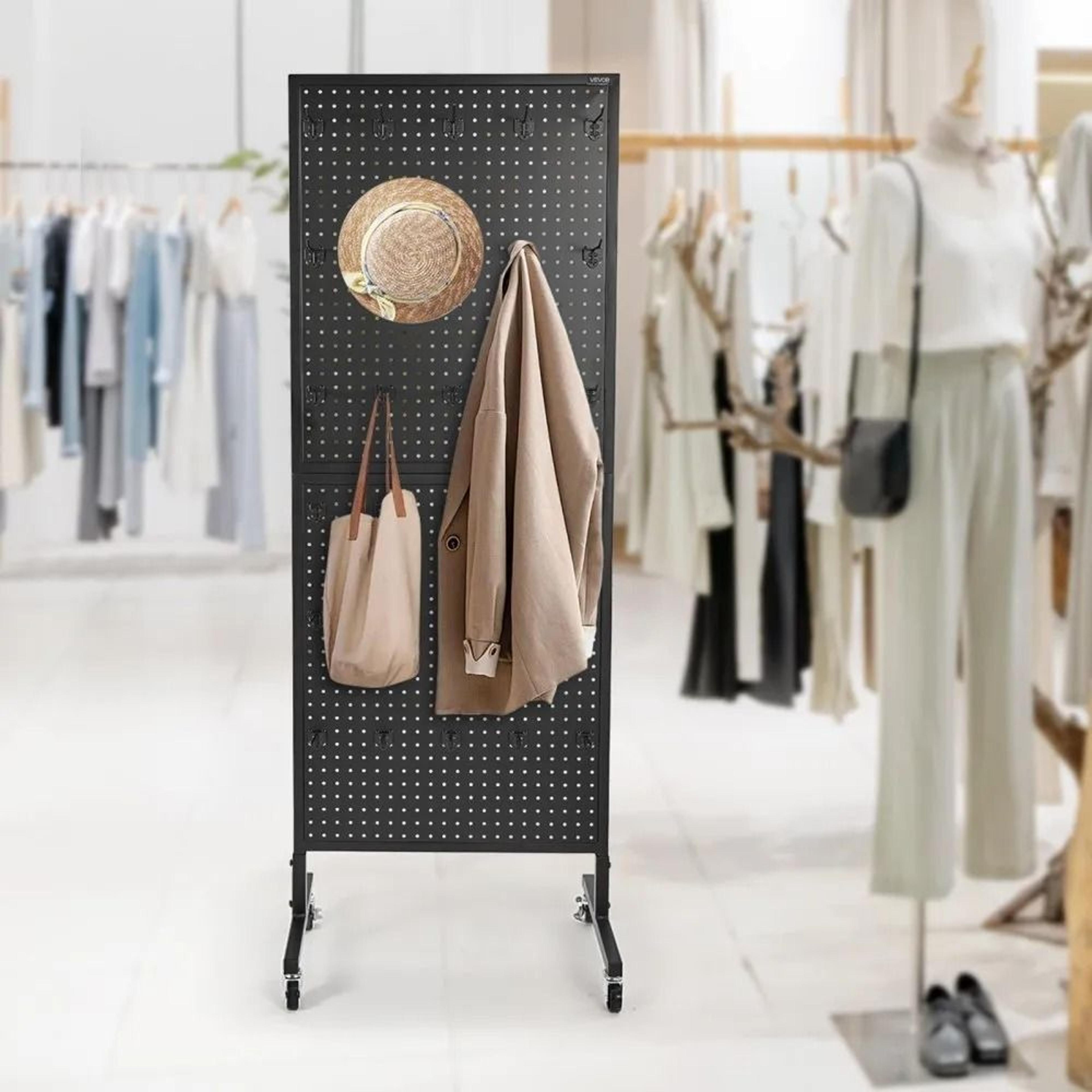 Standing Pegboard Display Stand With Wheels 30 Hooks Retail Organizer 6