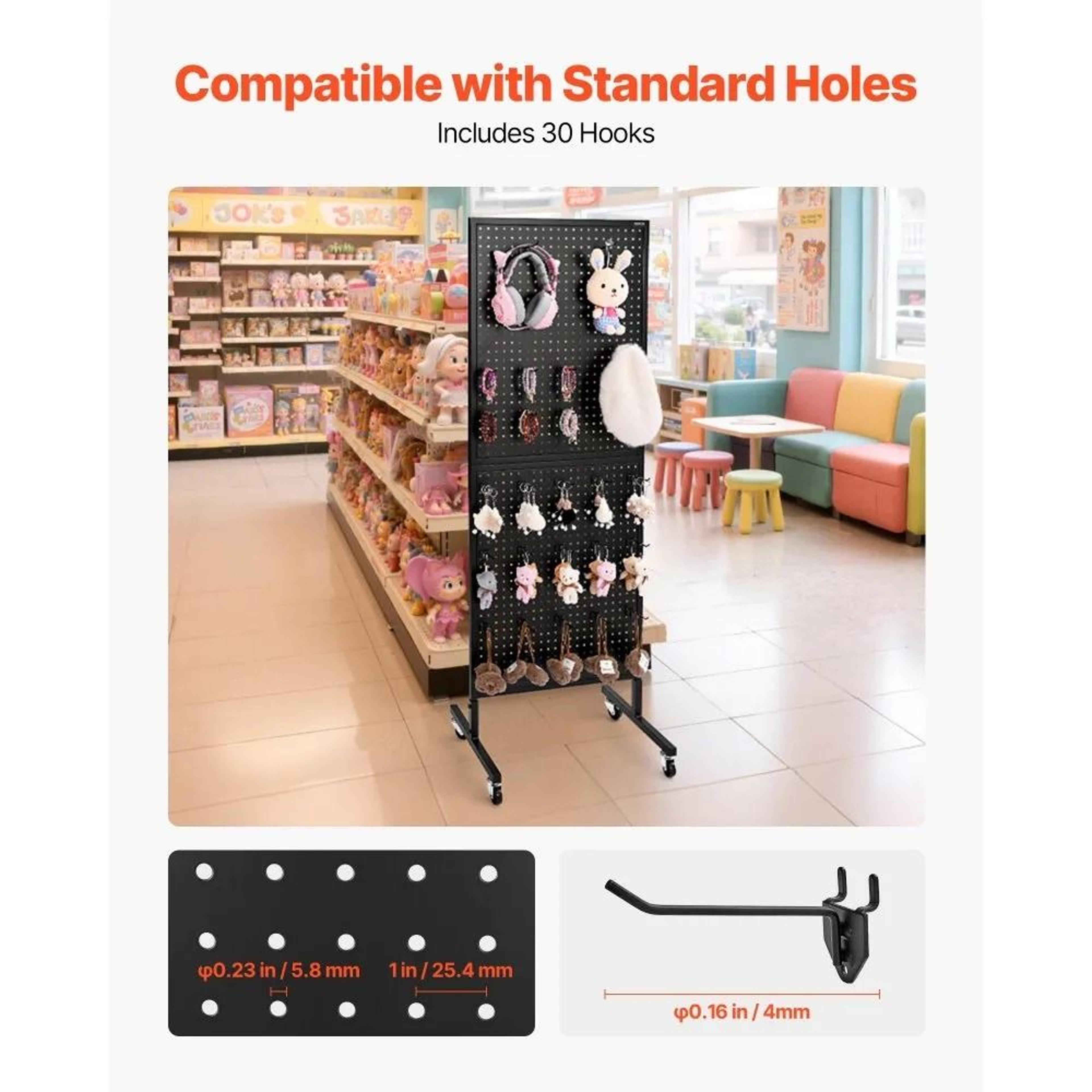Standing Pegboard Display Stand With Wheels 30 Hooks Retail Organizer 4