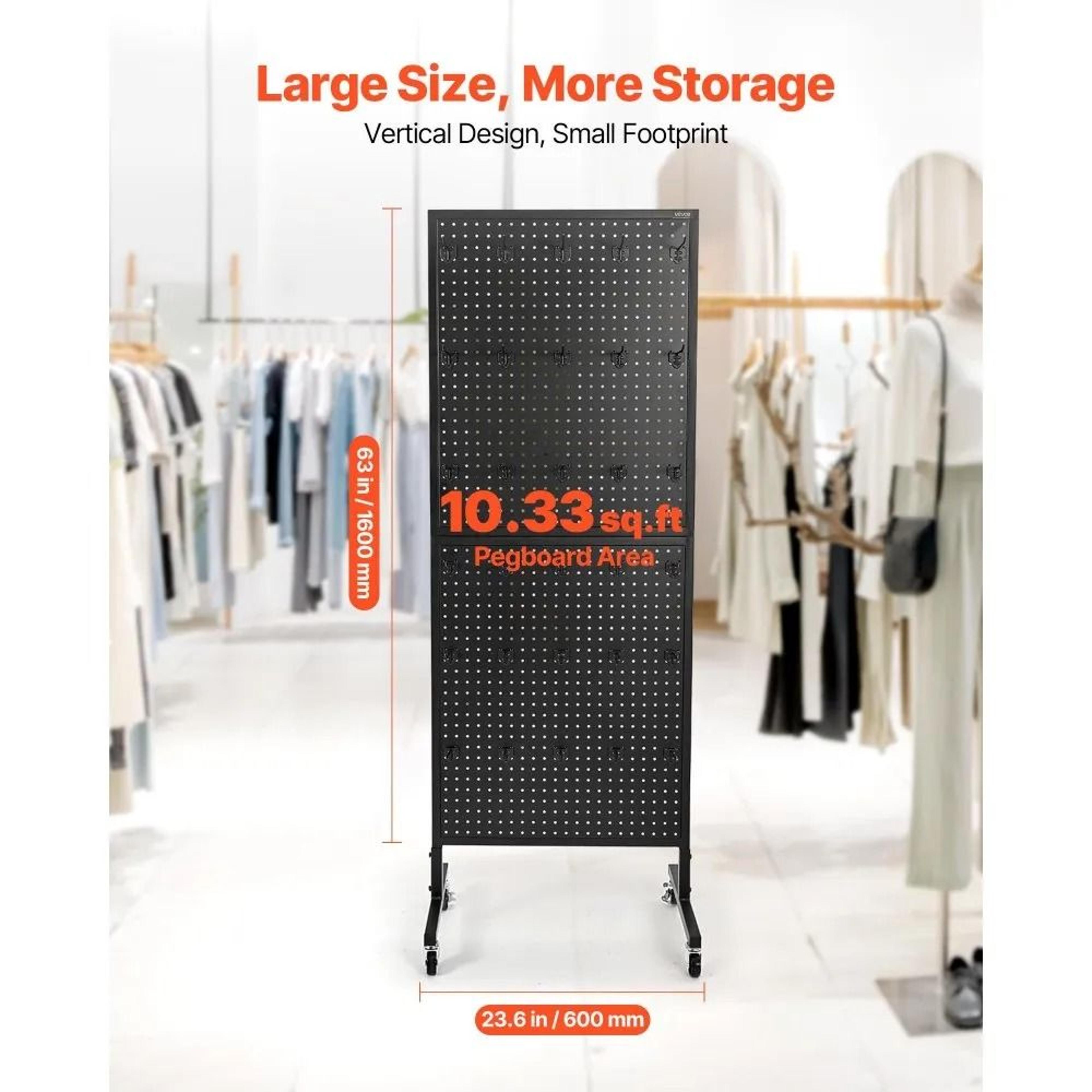 Standing Pegboard Display Stand With Wheels 30 Hooks Retail Organizer 1