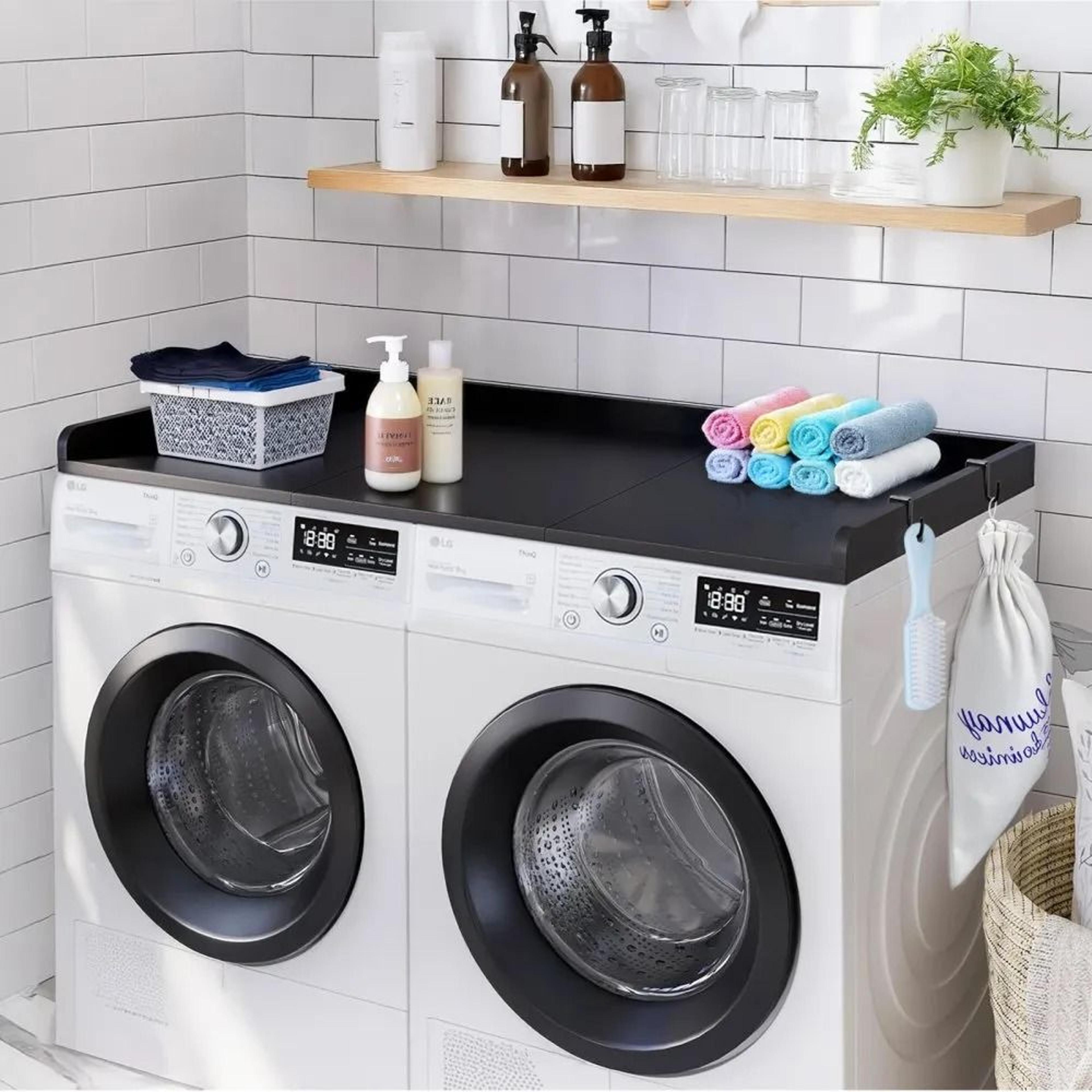 54 Inch Washer Dryer Countertop Wooden Cover With Hooks And Non Slip Pads 6